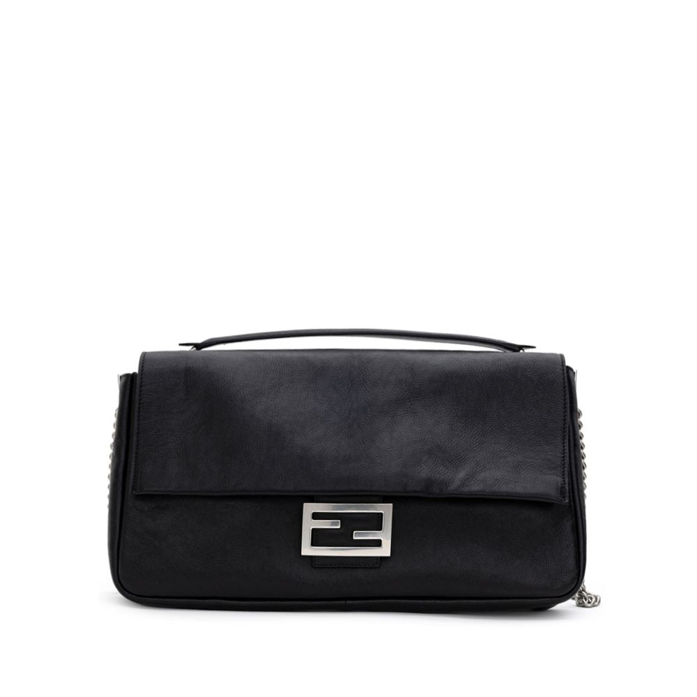 Black Leather Shoulder Bag - ventzia