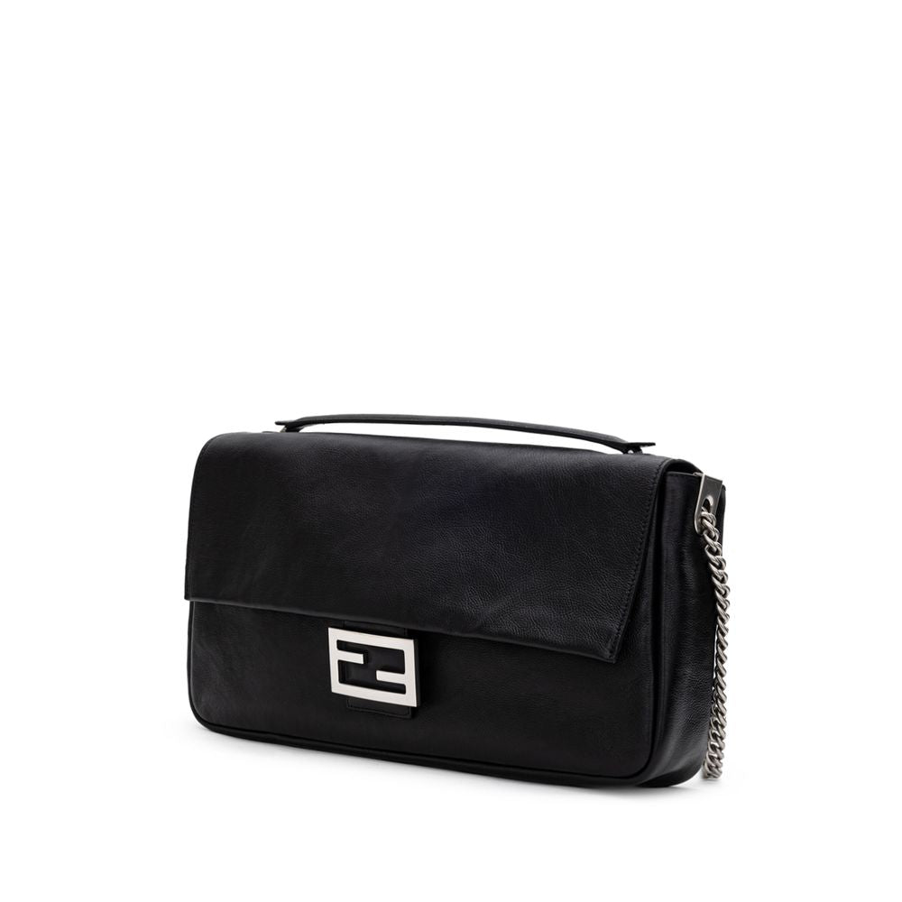 Black Leather Shoulder Bag - ventzia