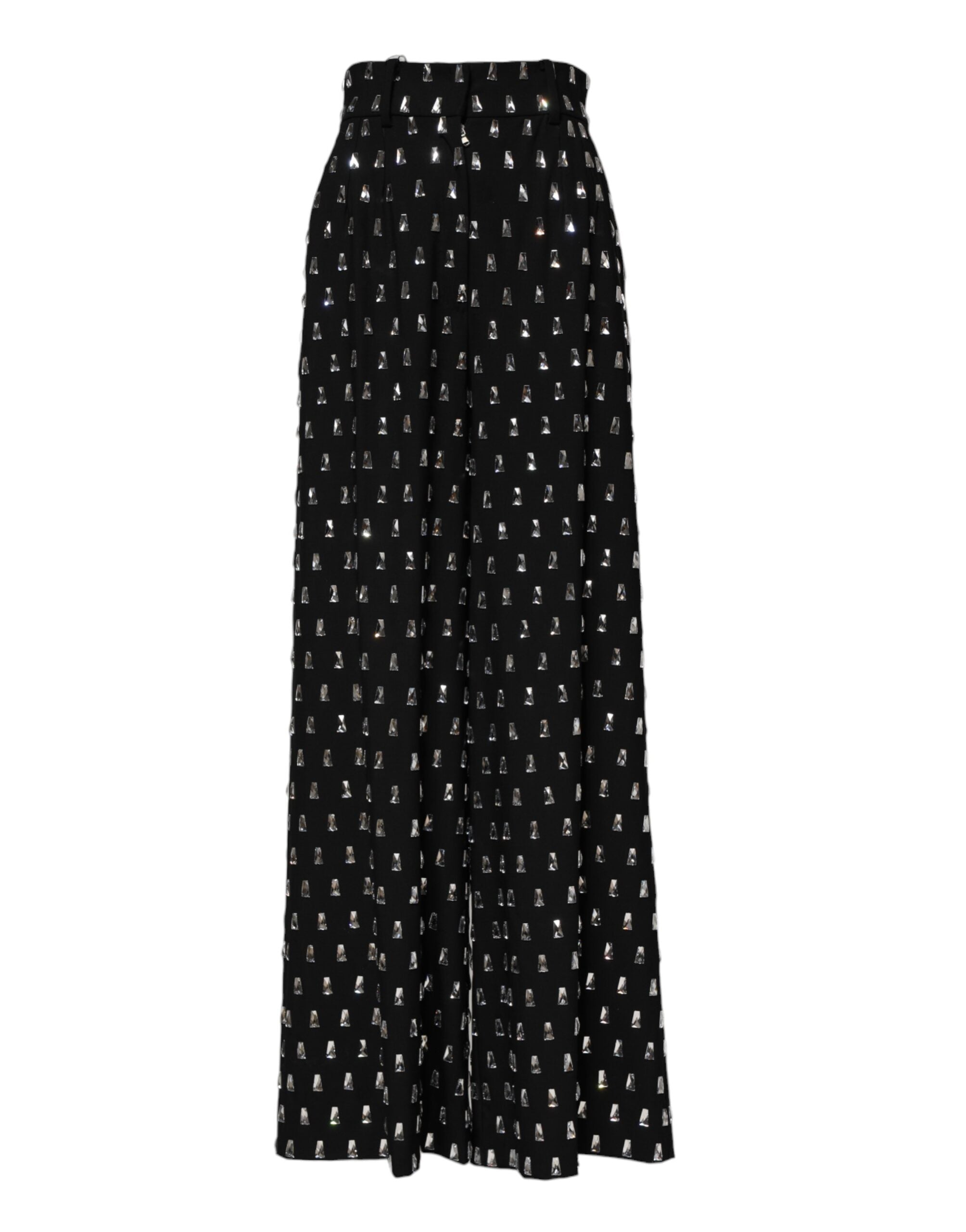 Black Crystal Embellished Wide Leg Pants - ventzia
