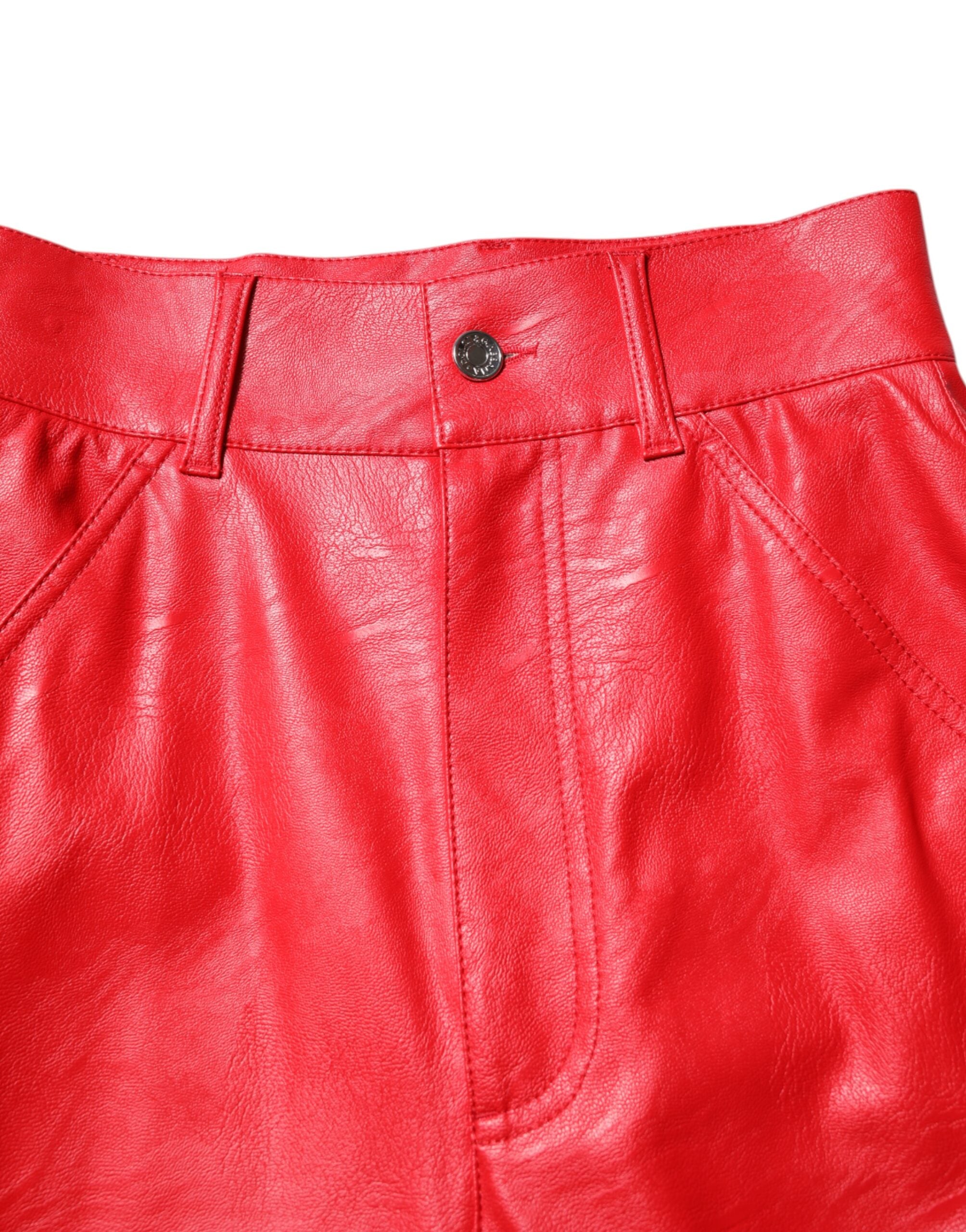 Red Viscose High Waist Tapered Trouser Pants - ventzia