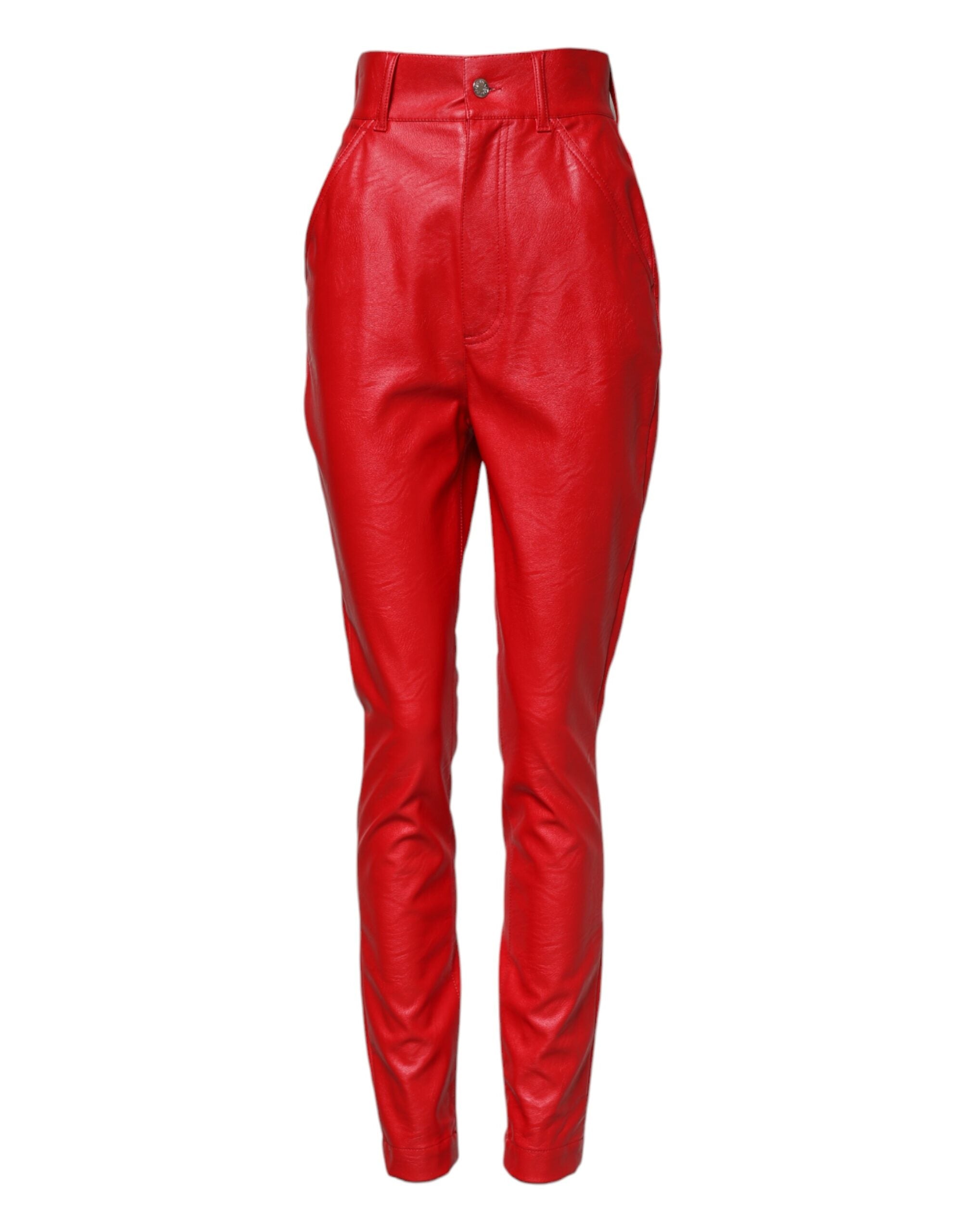 Red Viscose High Waist Tapered Trouser Pants - ventzia