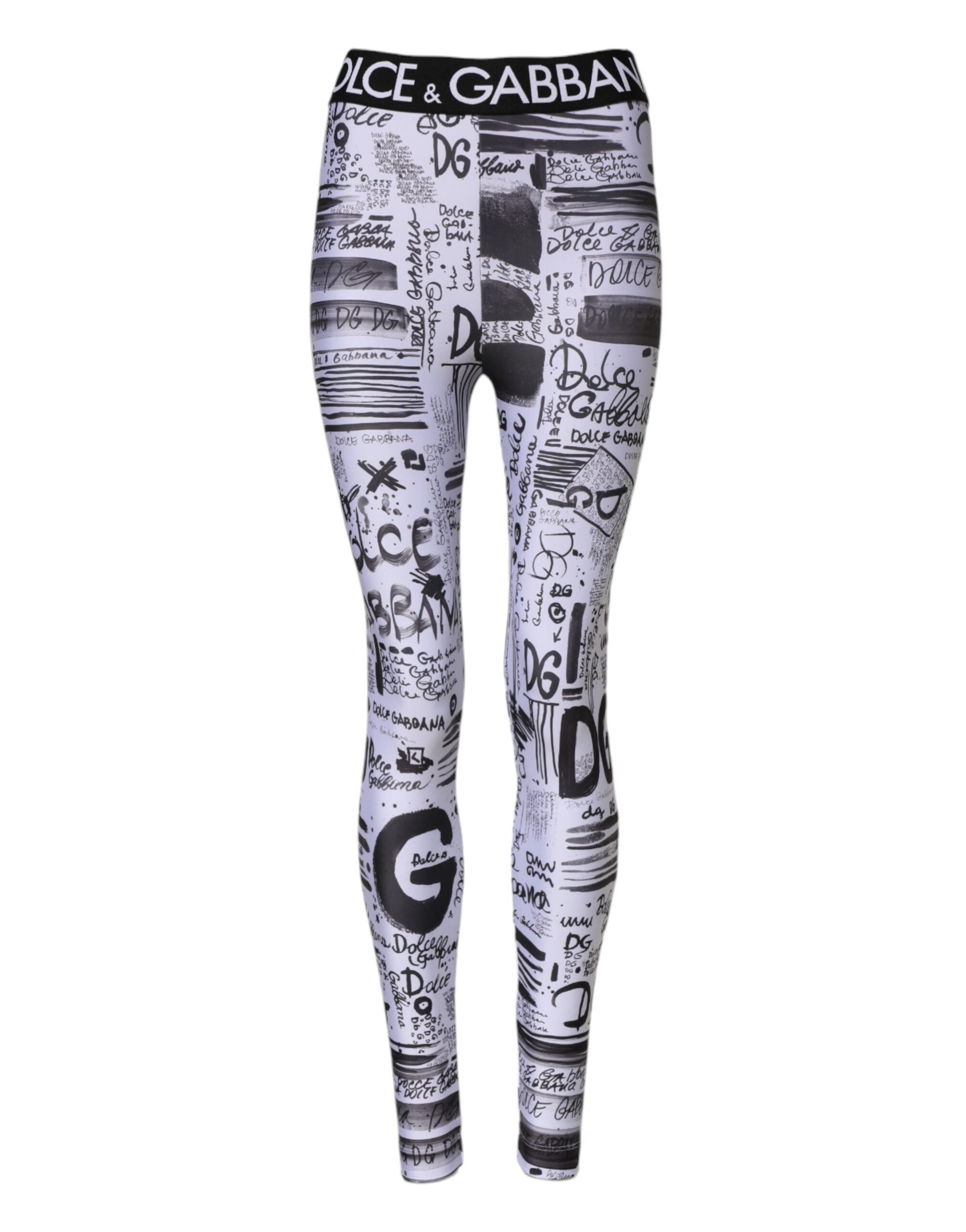 White Graphic HighWaist Skinny Leggings Pants - ventzia