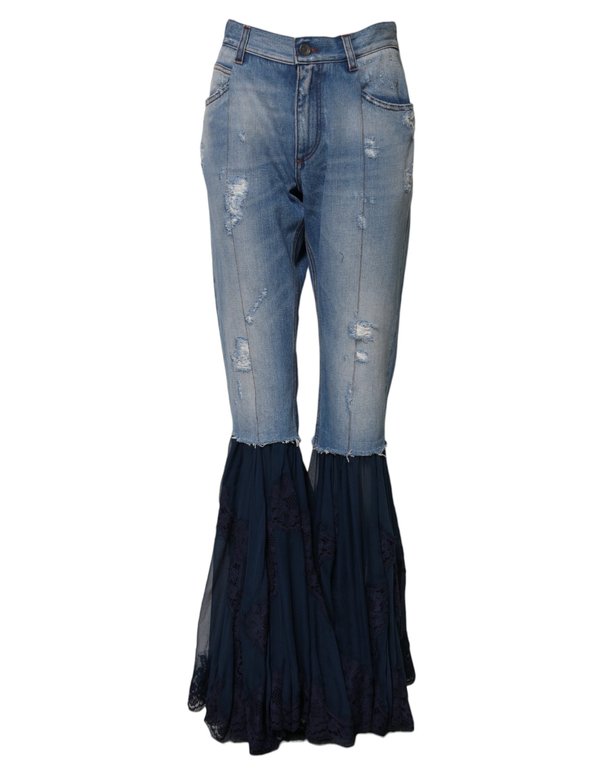 Blue Cotton High Waist Flared Denim Jeans - ventzia