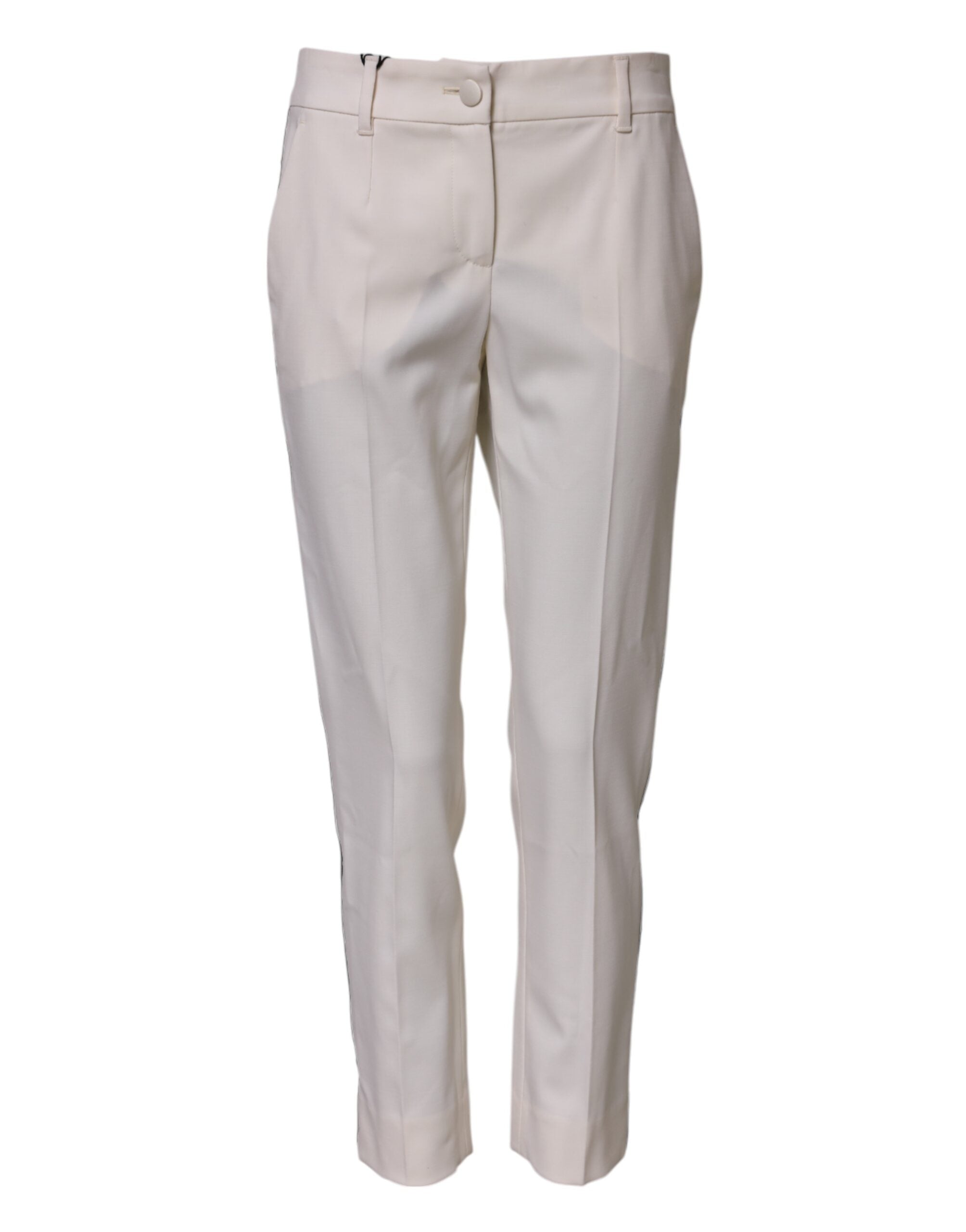 White Wool Mid Waist Tapered Trouser Pants - ventzia