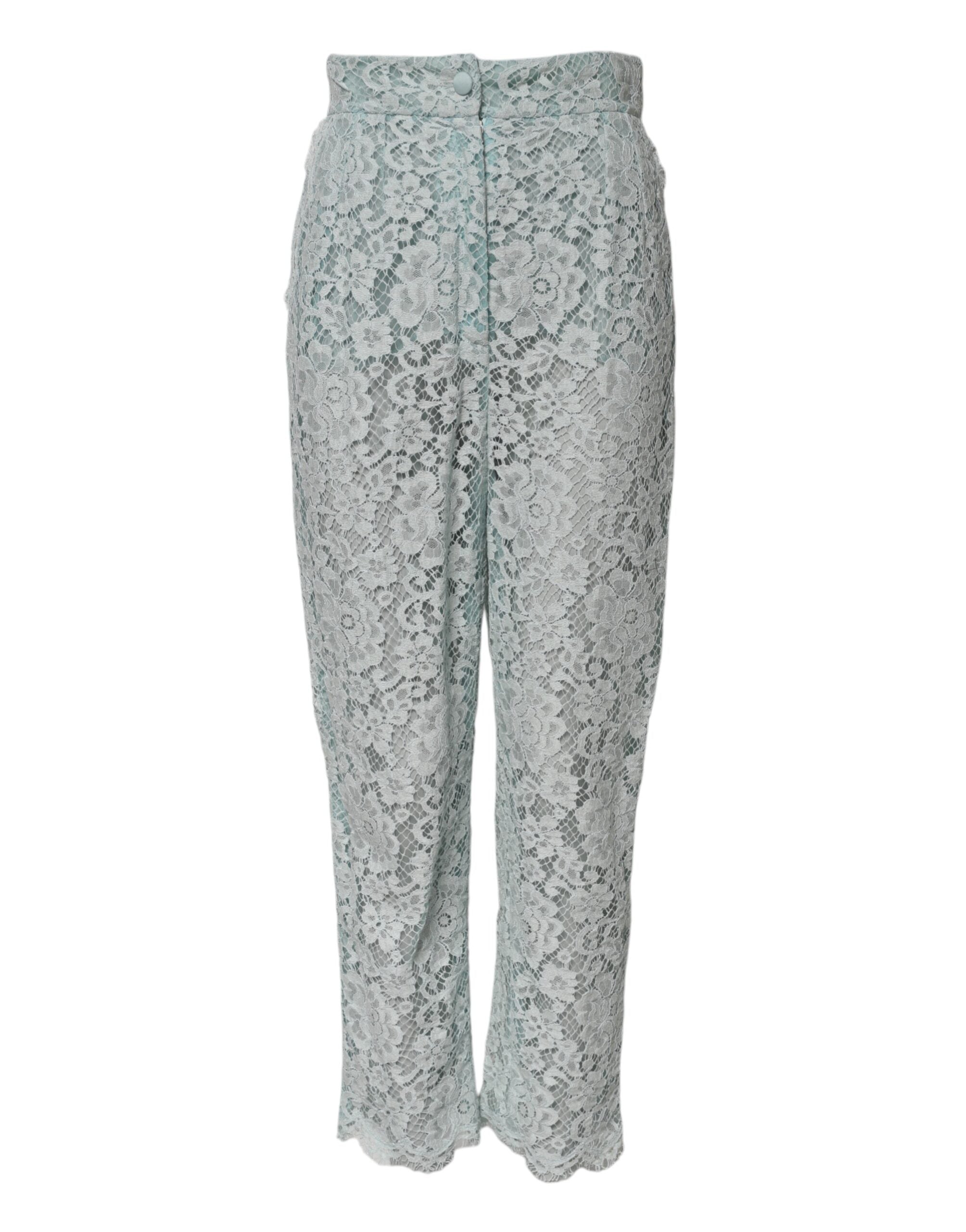 Mint Green Cotton Floral Lace Trousers Pants - ventzia
