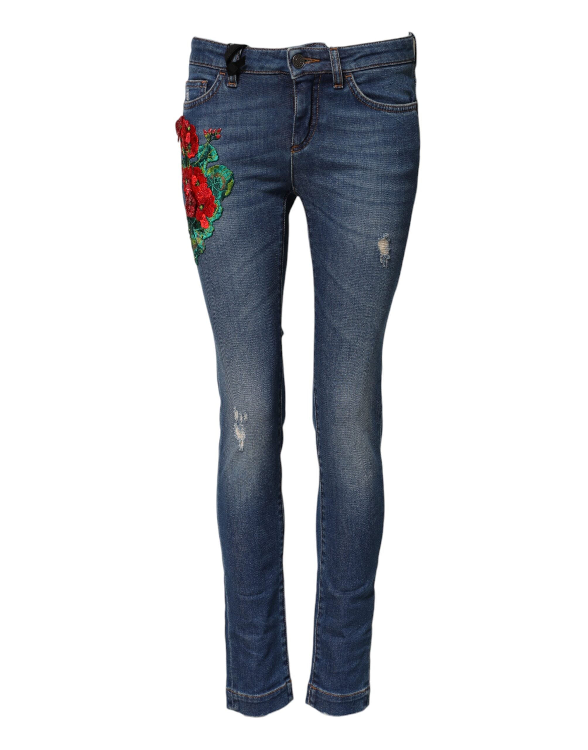 Blue Cotton Mid Waist Skinny Denim Jeans - ventzia