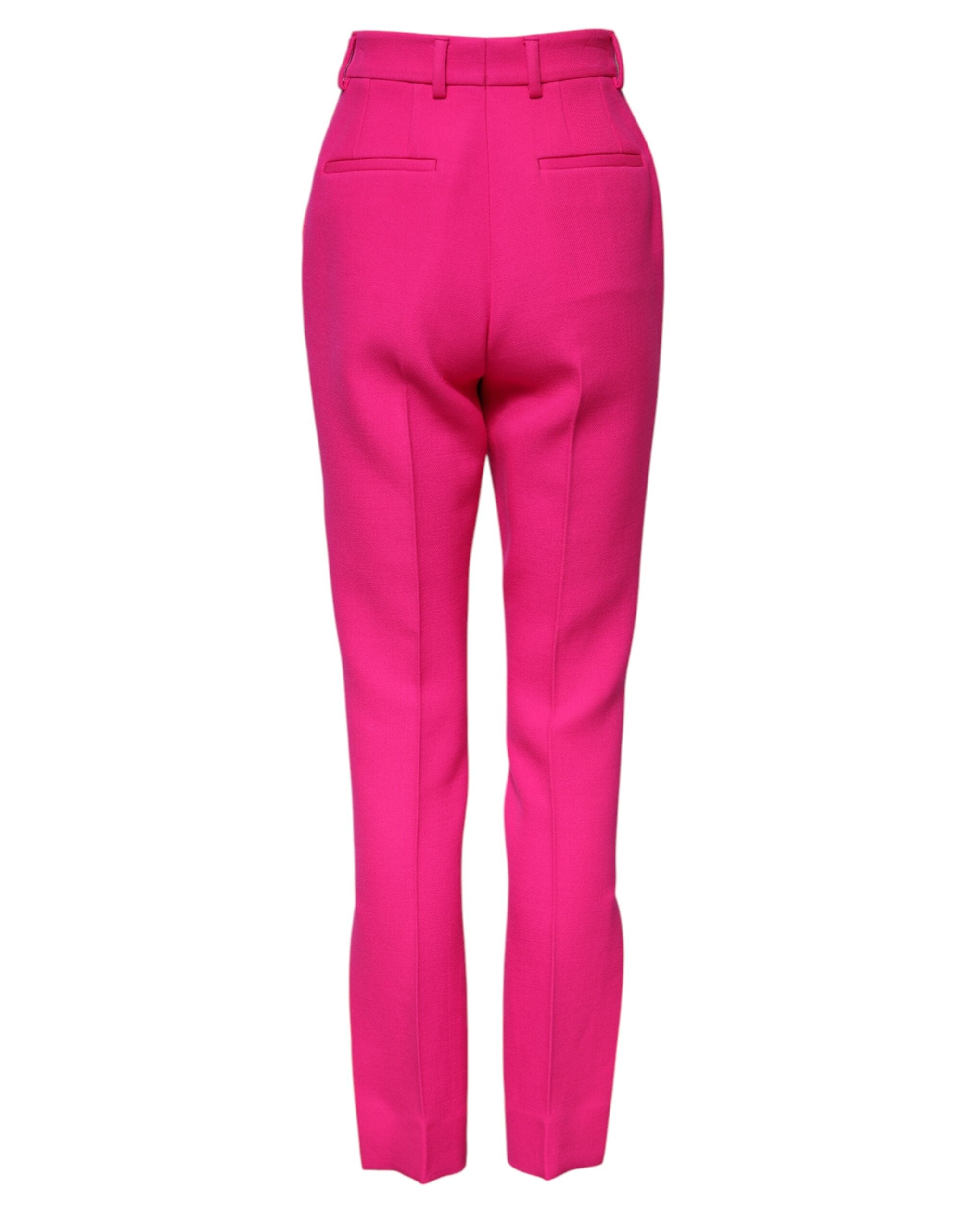 Fuchsia Pink HighWaist Tapered Trouser Pants - ventzia