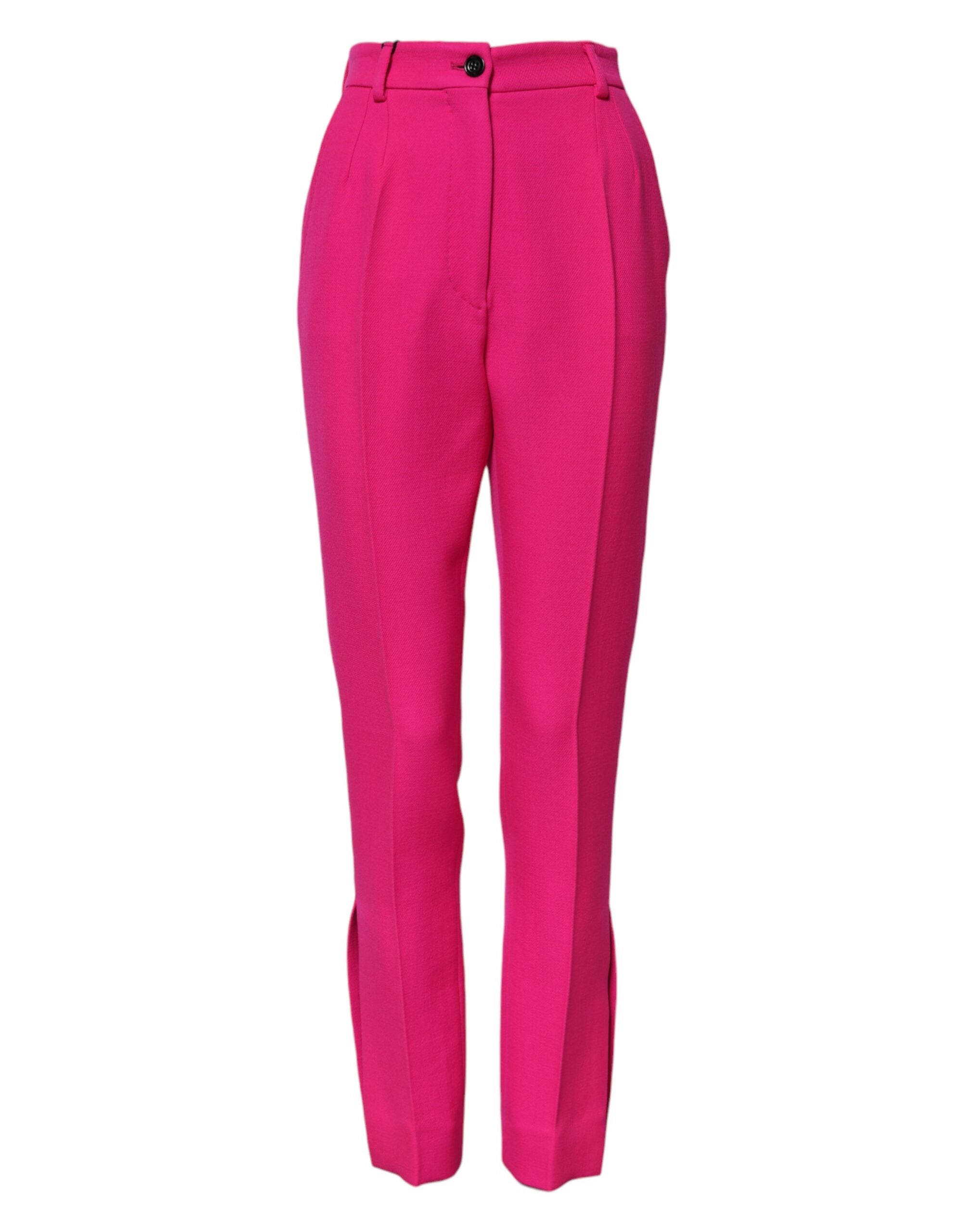 Fuchsia Pink HighWaist Tapered Trouser Pants - ventzia