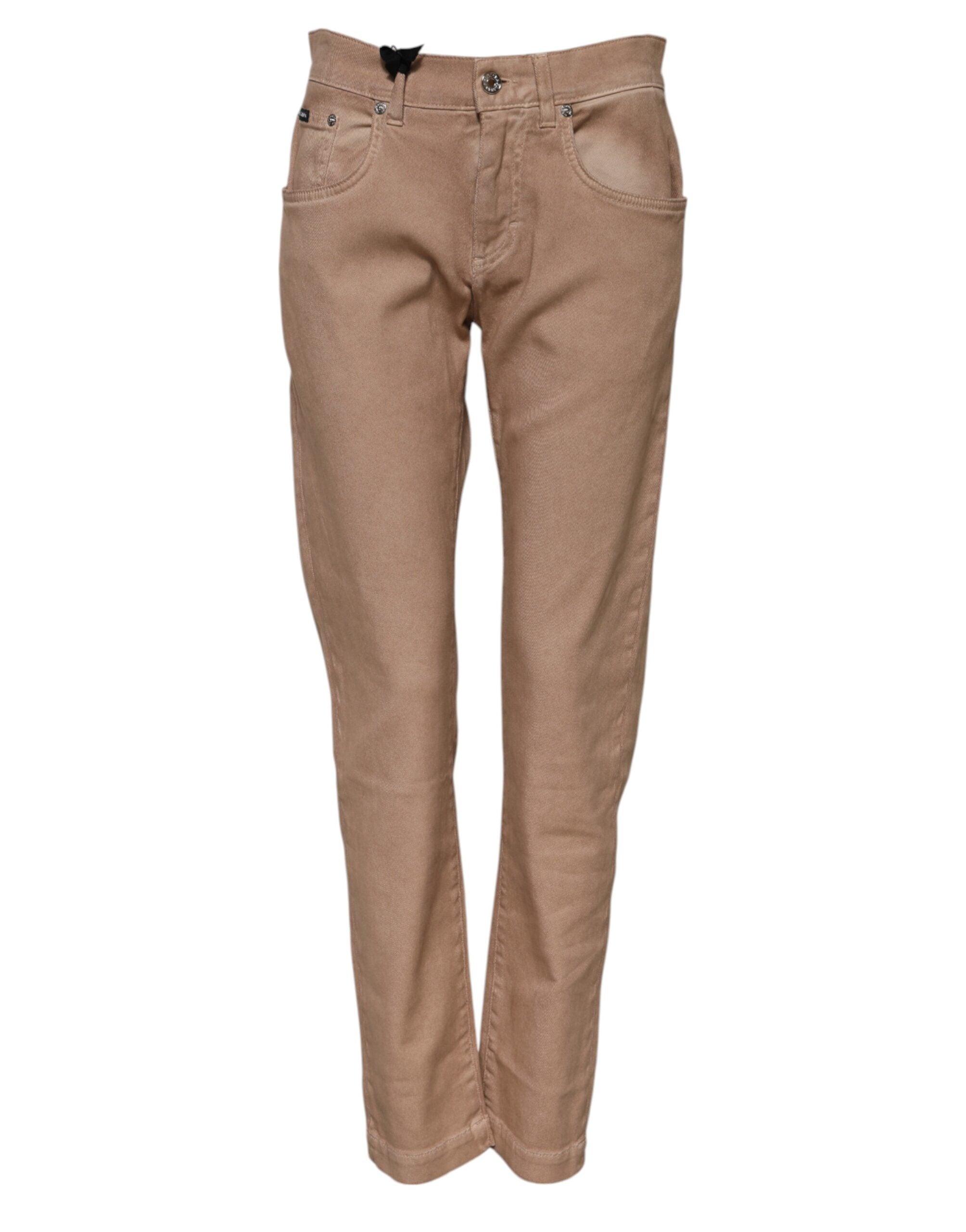 Brown Cotton Boyfriend Denim Trousers Jeans - ventzia