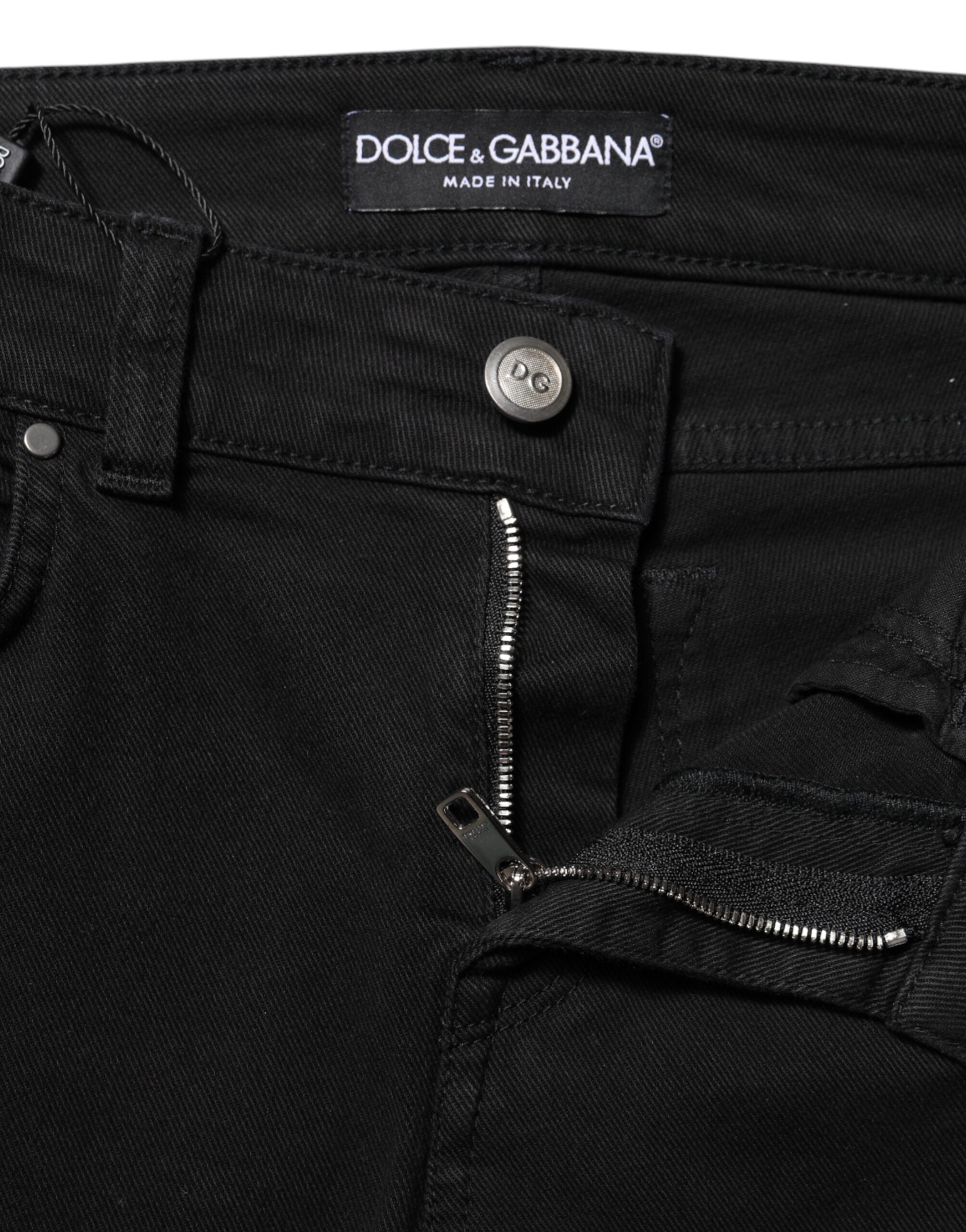 Black Cotton Skinny Mid Waist Denim Jeans - ventzia