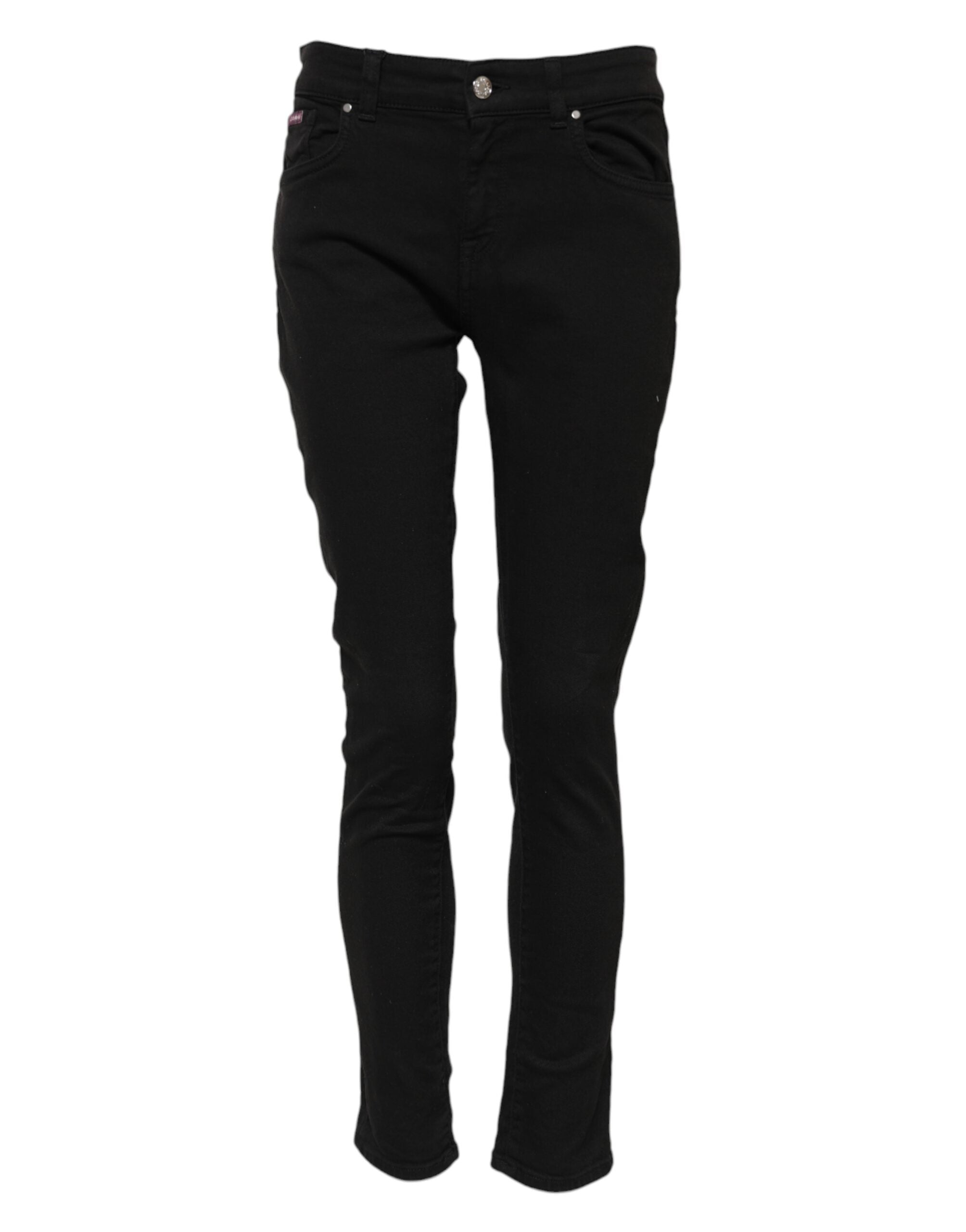 Black Cotton Skinny Mid Waist Denim Jeans - ventzia