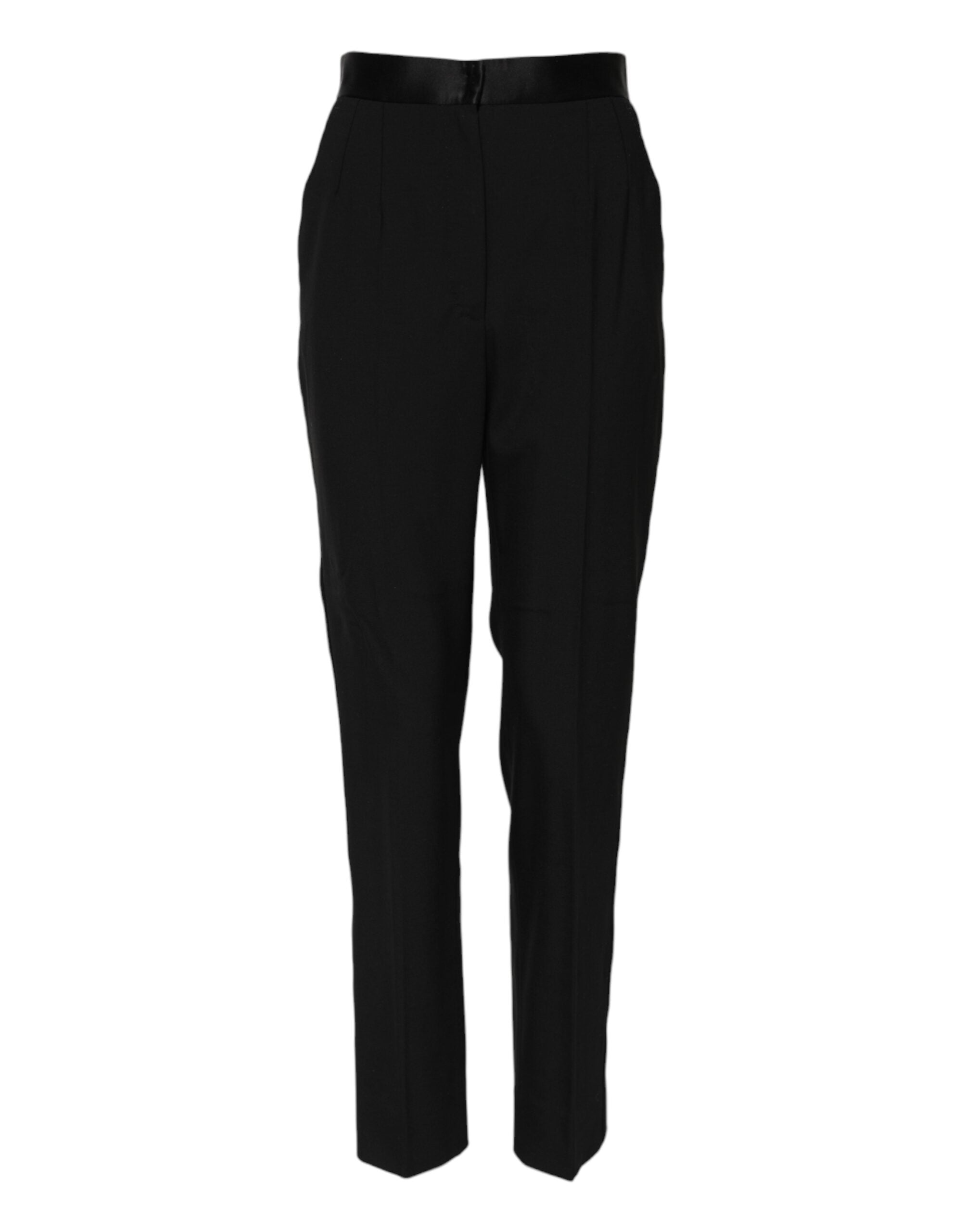Black Wool Tapered High Waist Pants - ventzia