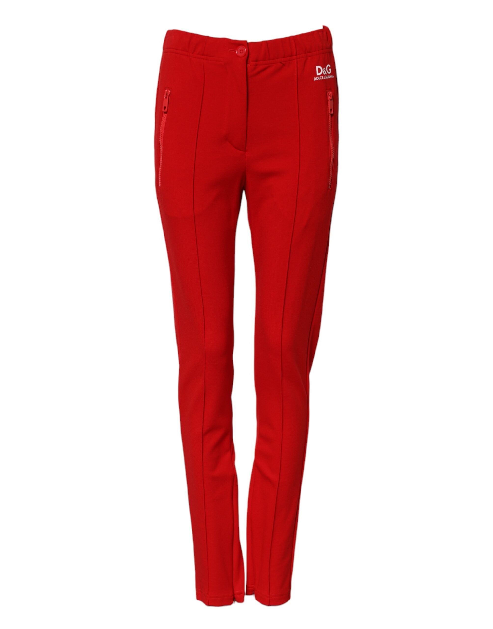Red Mid Waist Slim Fit Pants - ventzia