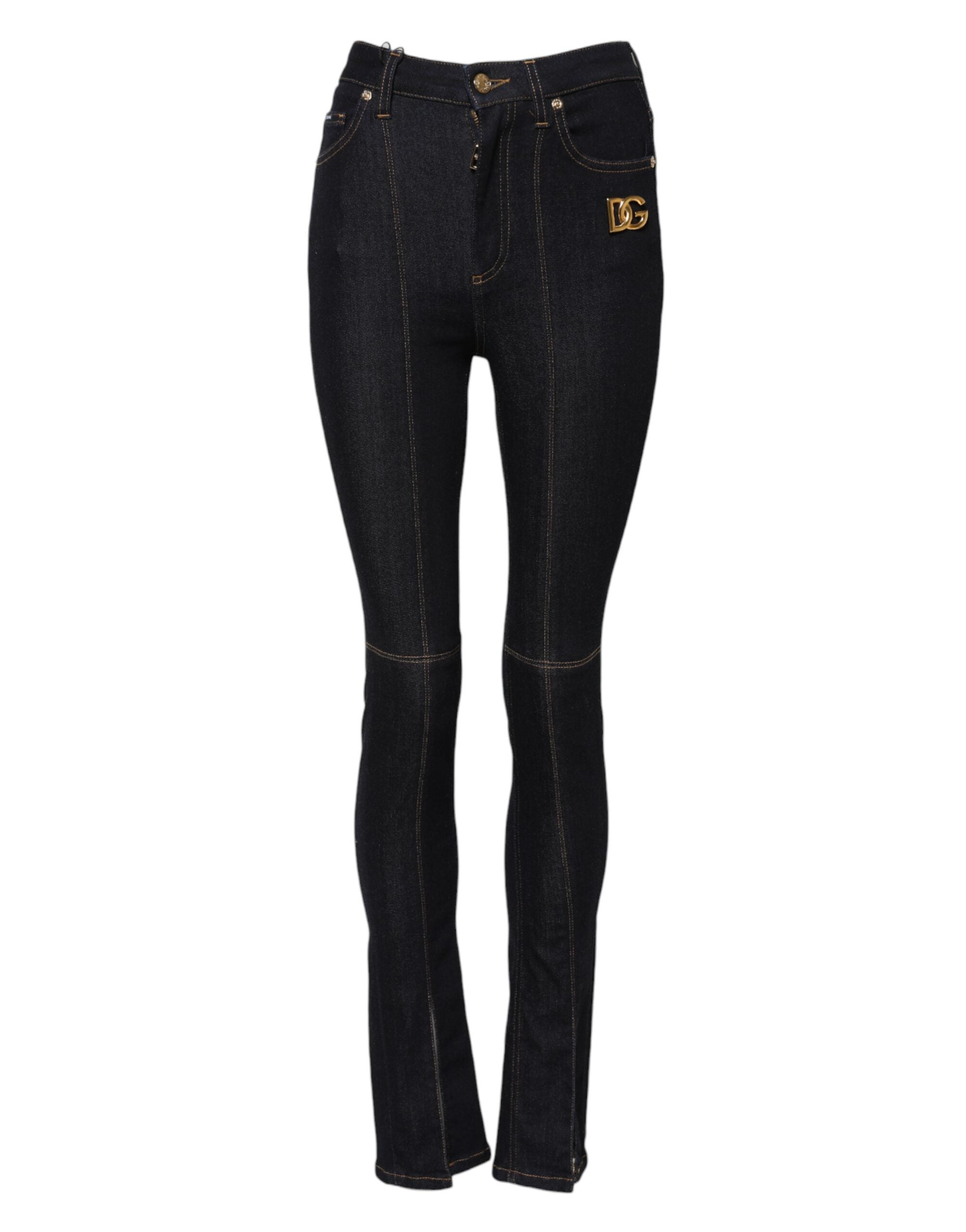 Blue Cotton High Waist Skinny Denim Jeans - ventzia