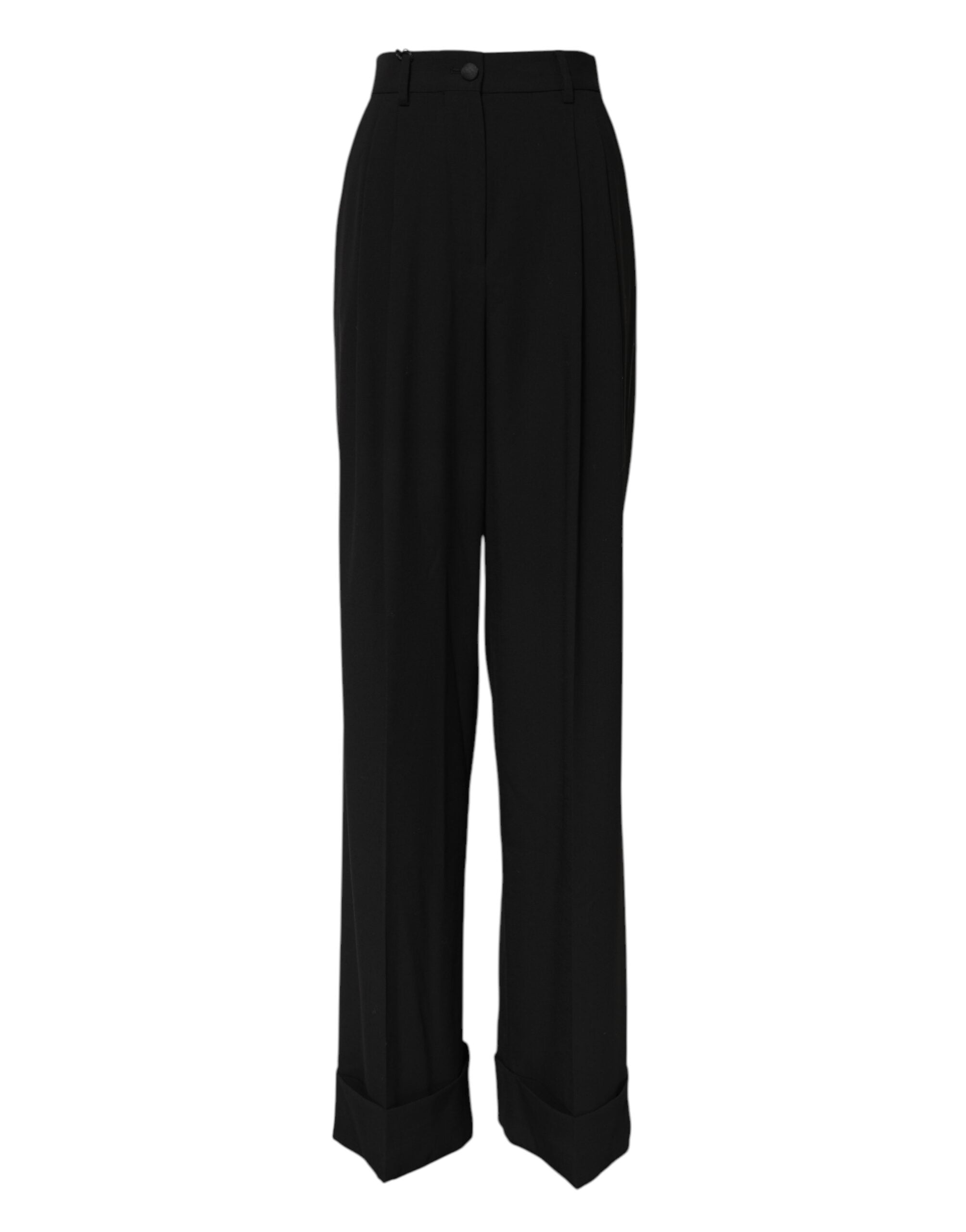 Black Wool High Waist Formal Pants - ventzia