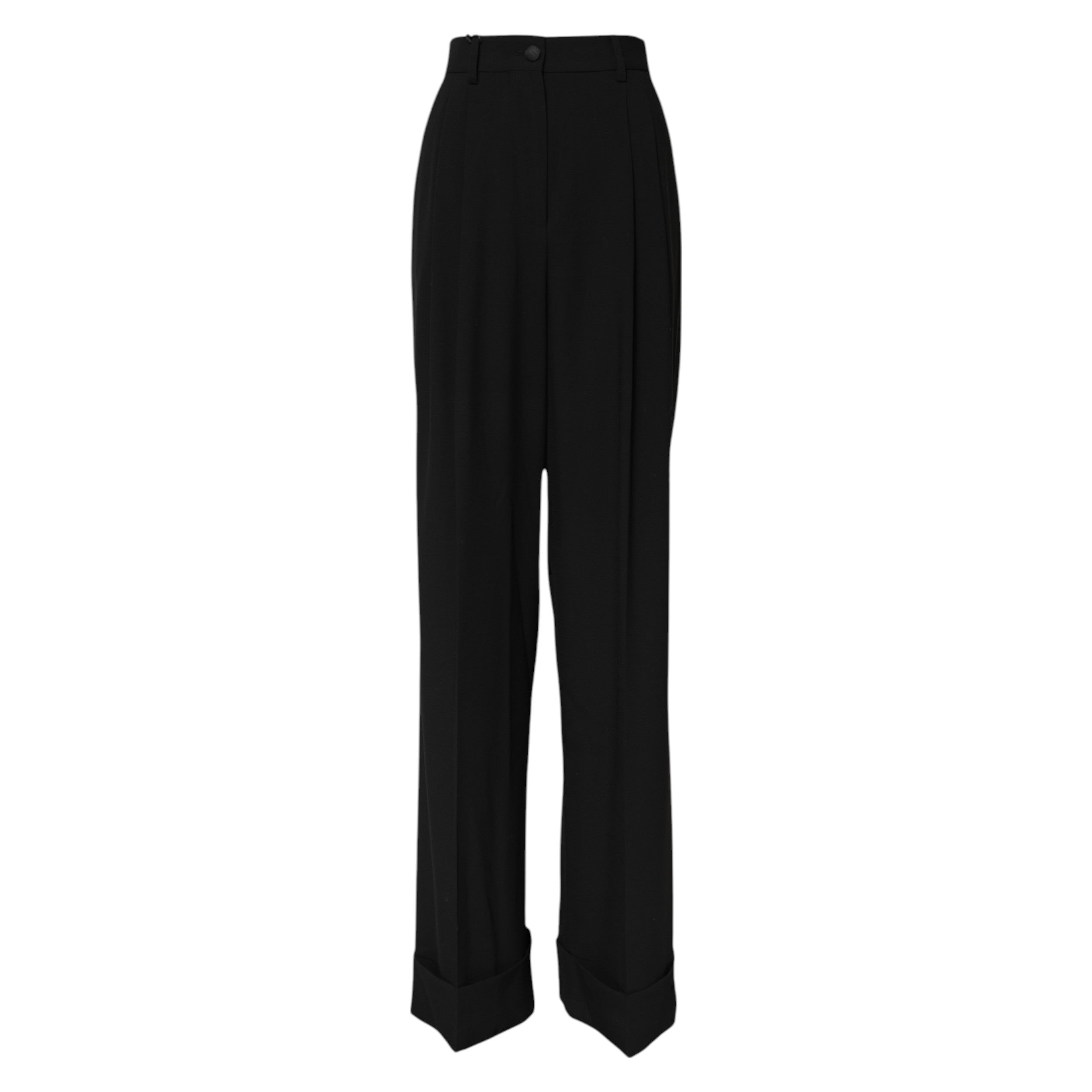 Black Wool High Waist Formal Pants - ventzia
