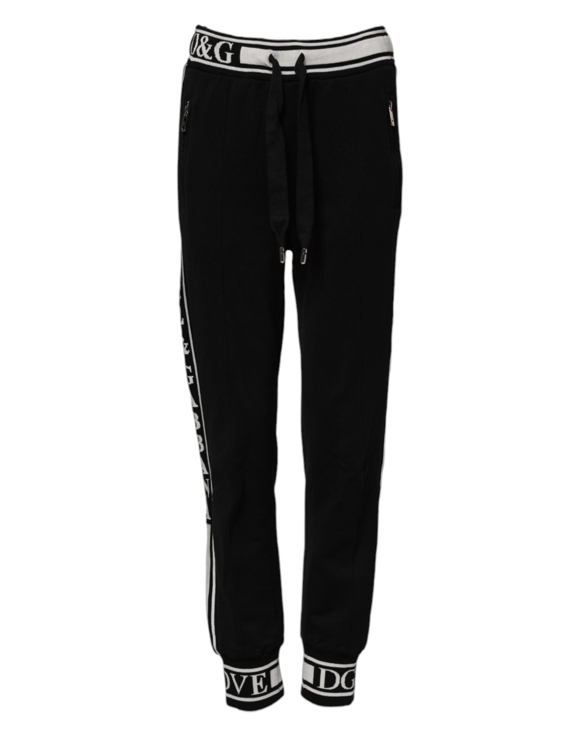 Black Cotton Jogger Logo Waist Pants - ventzia
