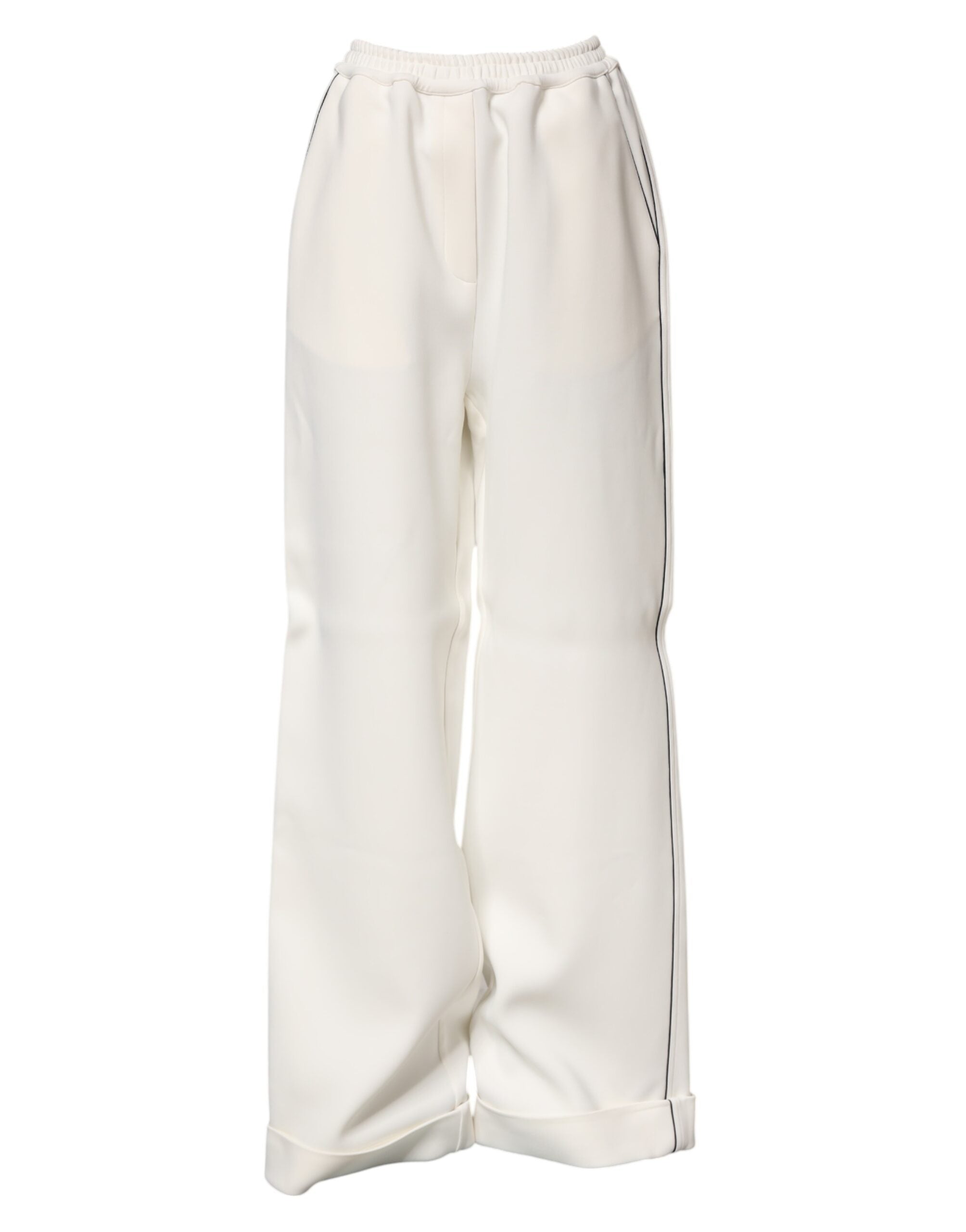White Viscose Wide Leg Pull On Pants - ventzia
