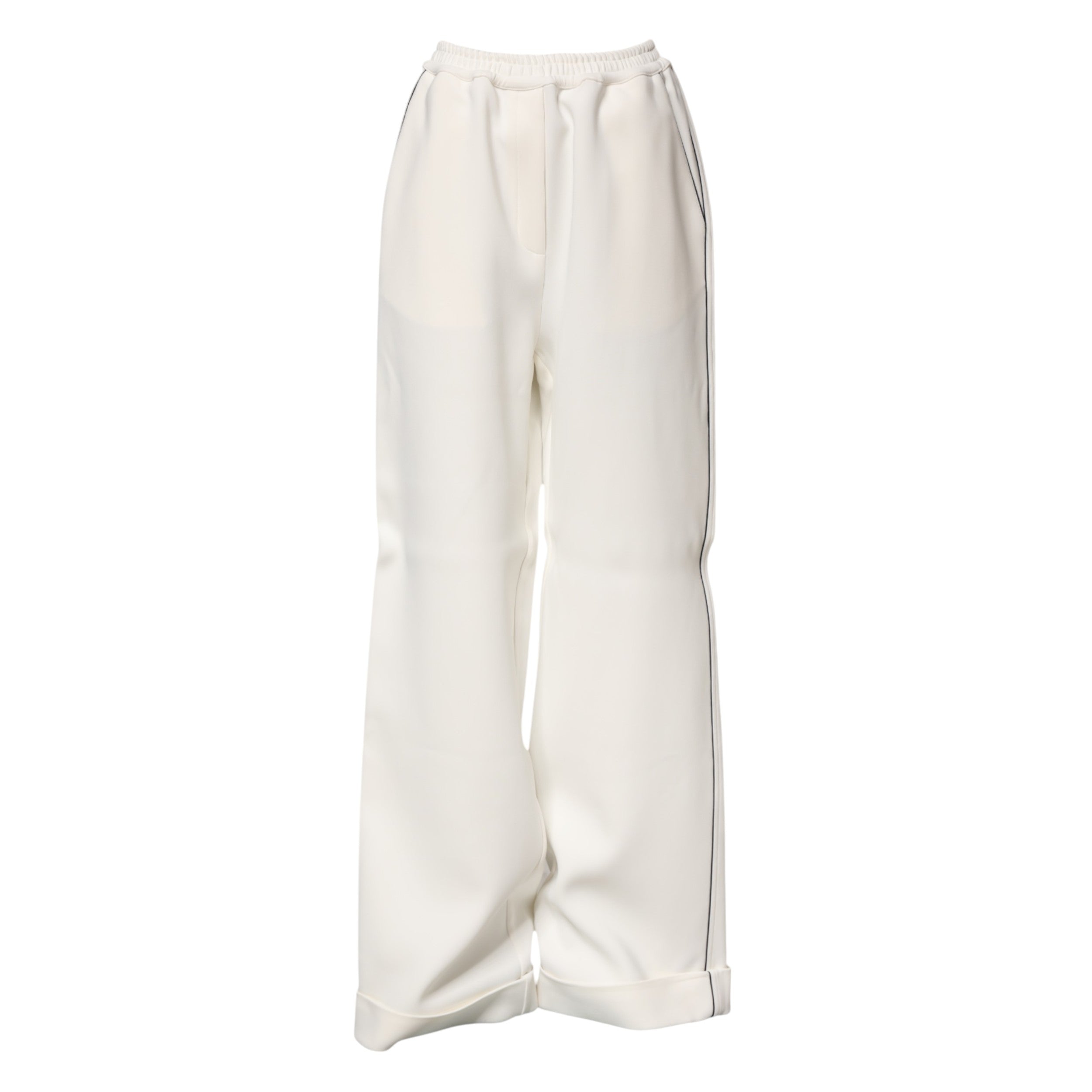 White Viscose Wide Leg Pull On Pants - ventzia