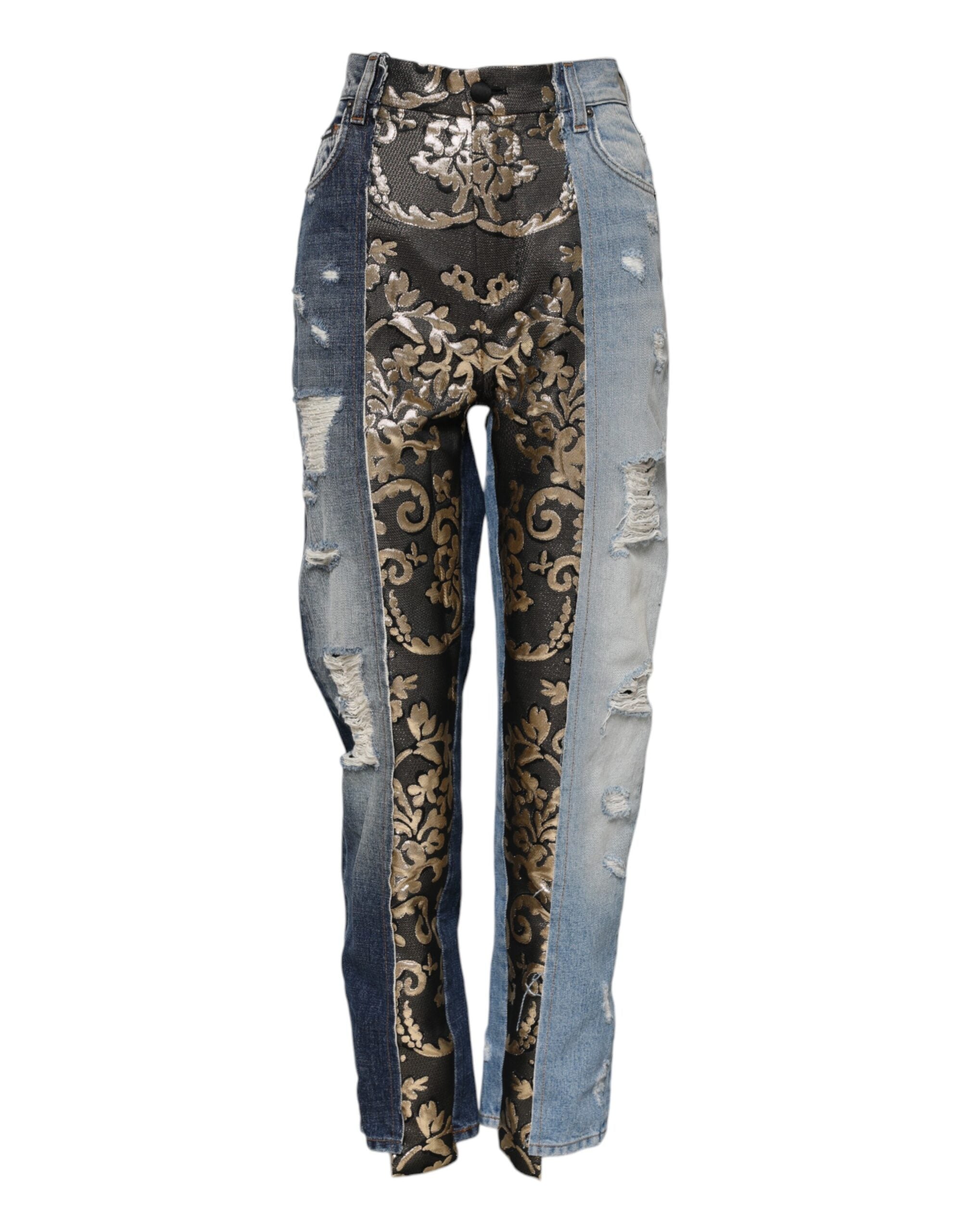 Multicolor Patchwork Tapered Denim Jeans - ventzia