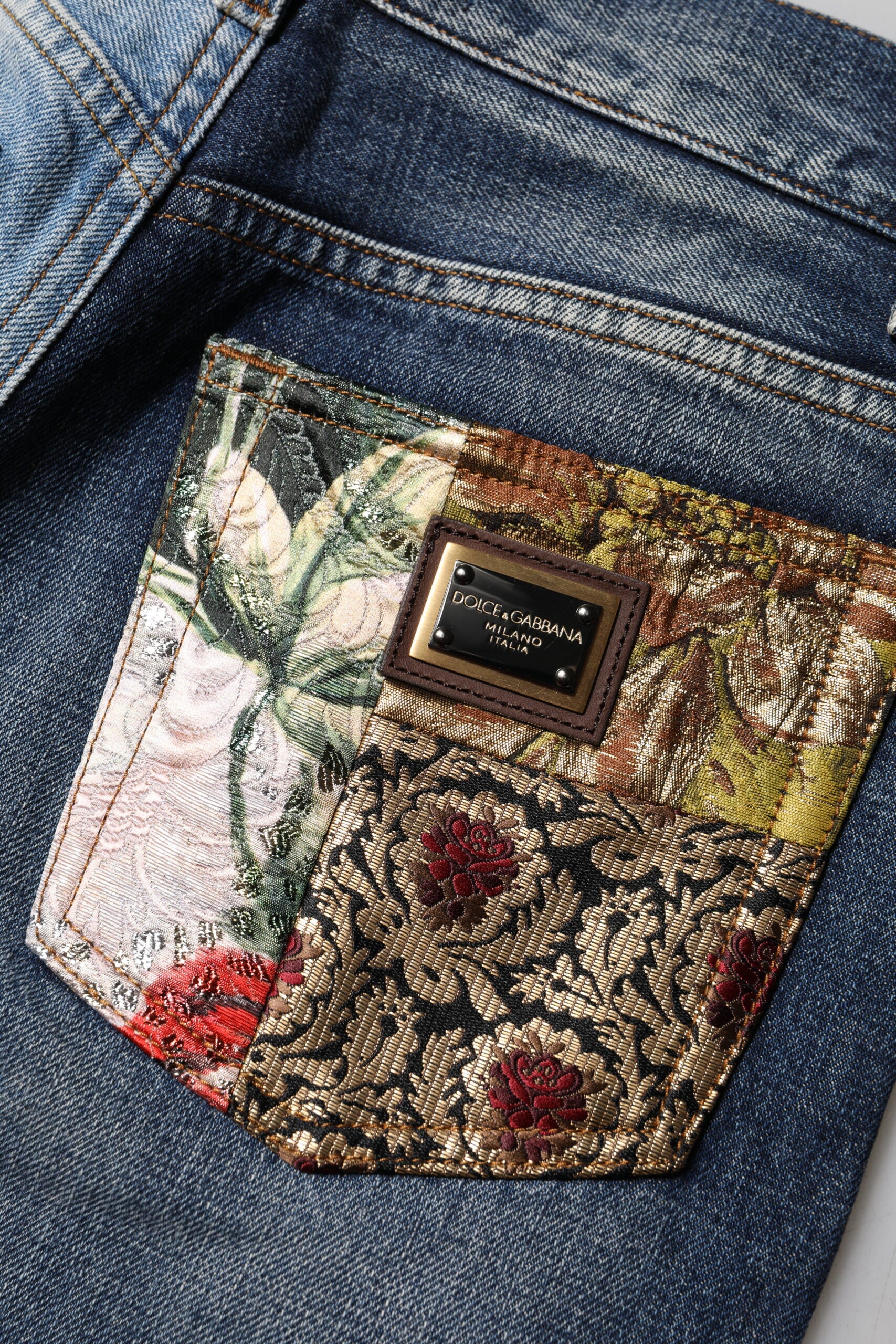 Multicolor Patchwork Tapered Denim Jeans - ventzia