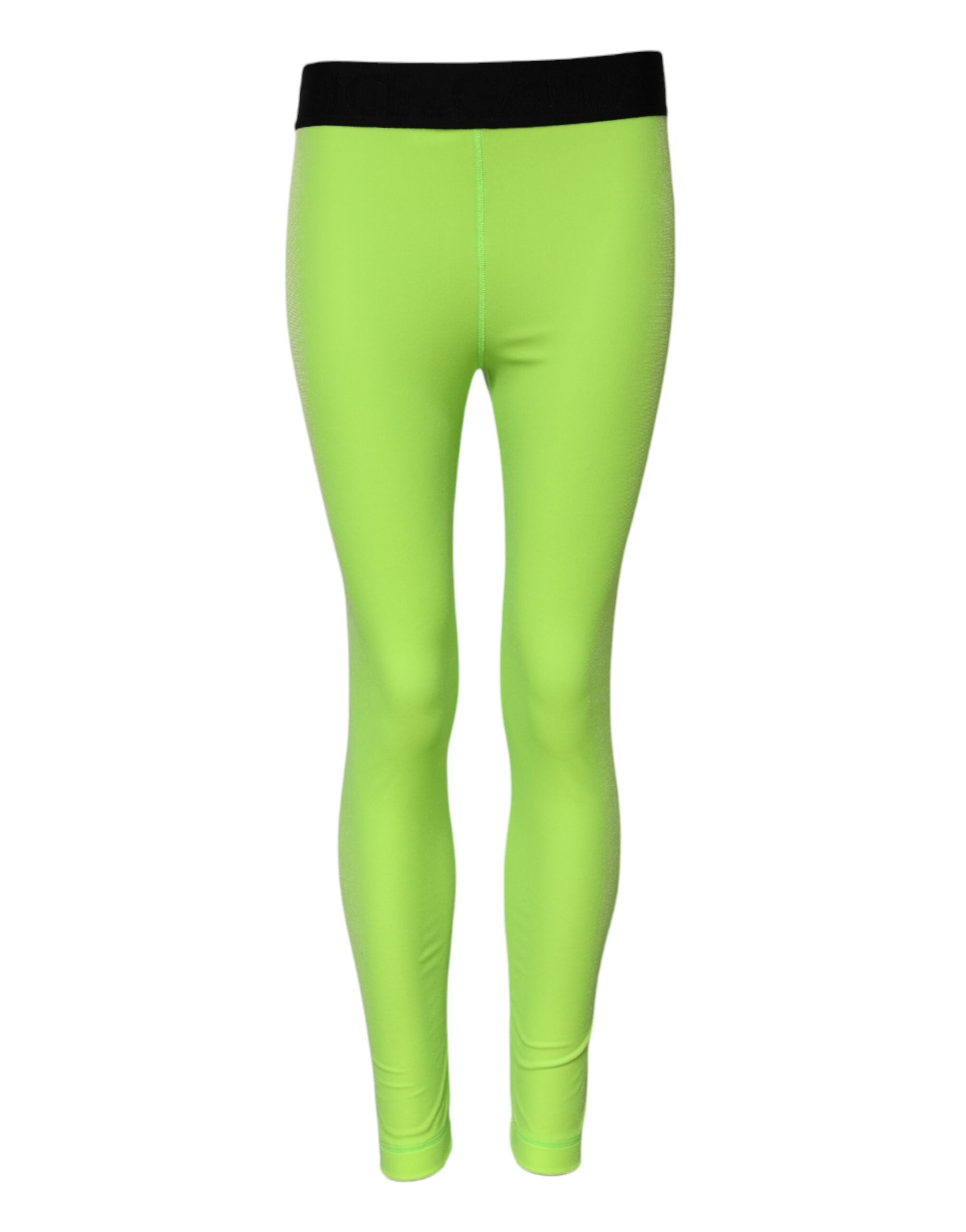 Green Nylon Slim Fit Leggings Pants - ventzia