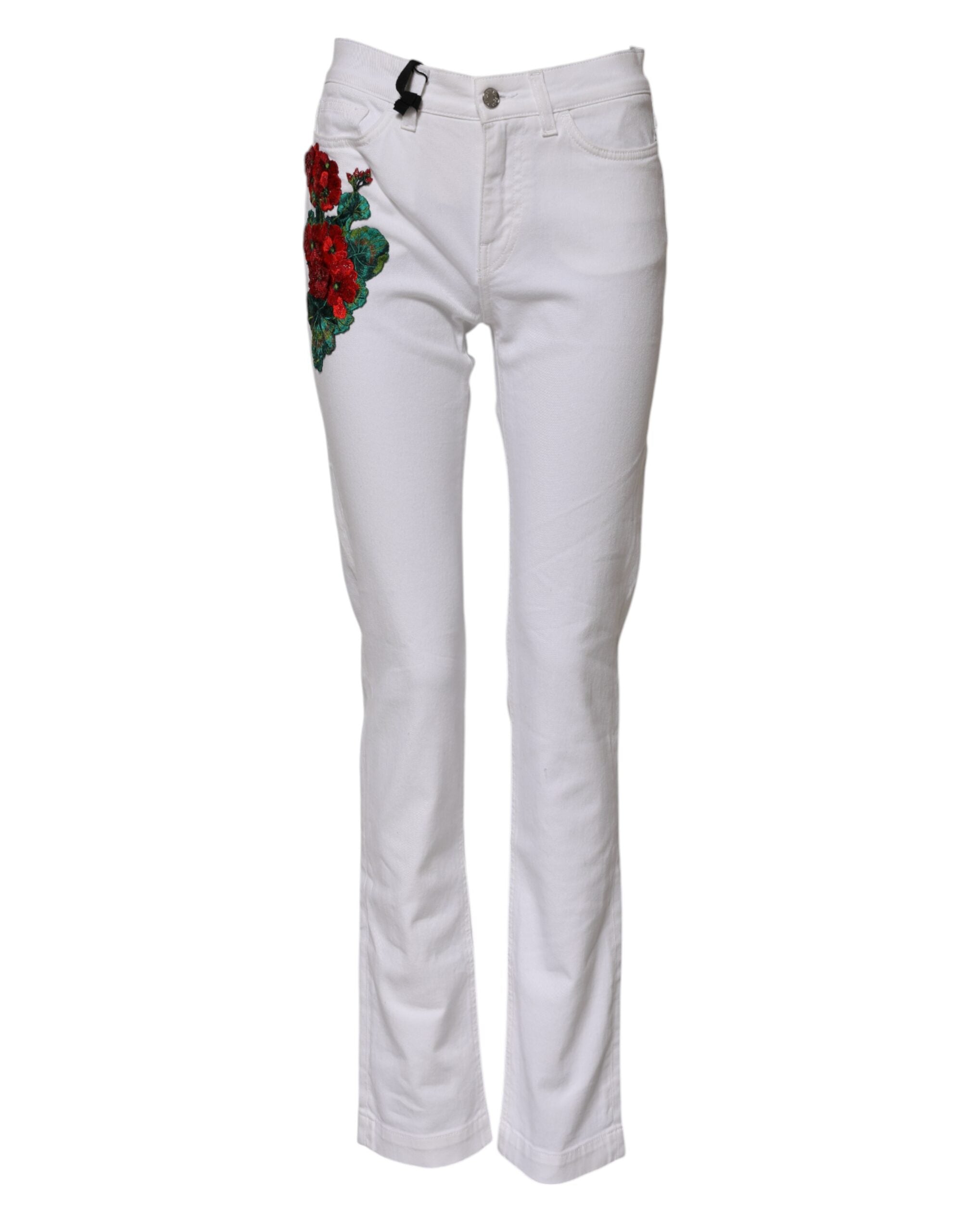 White Floral Embroidery GIRLY Denim Jeans - ventzia