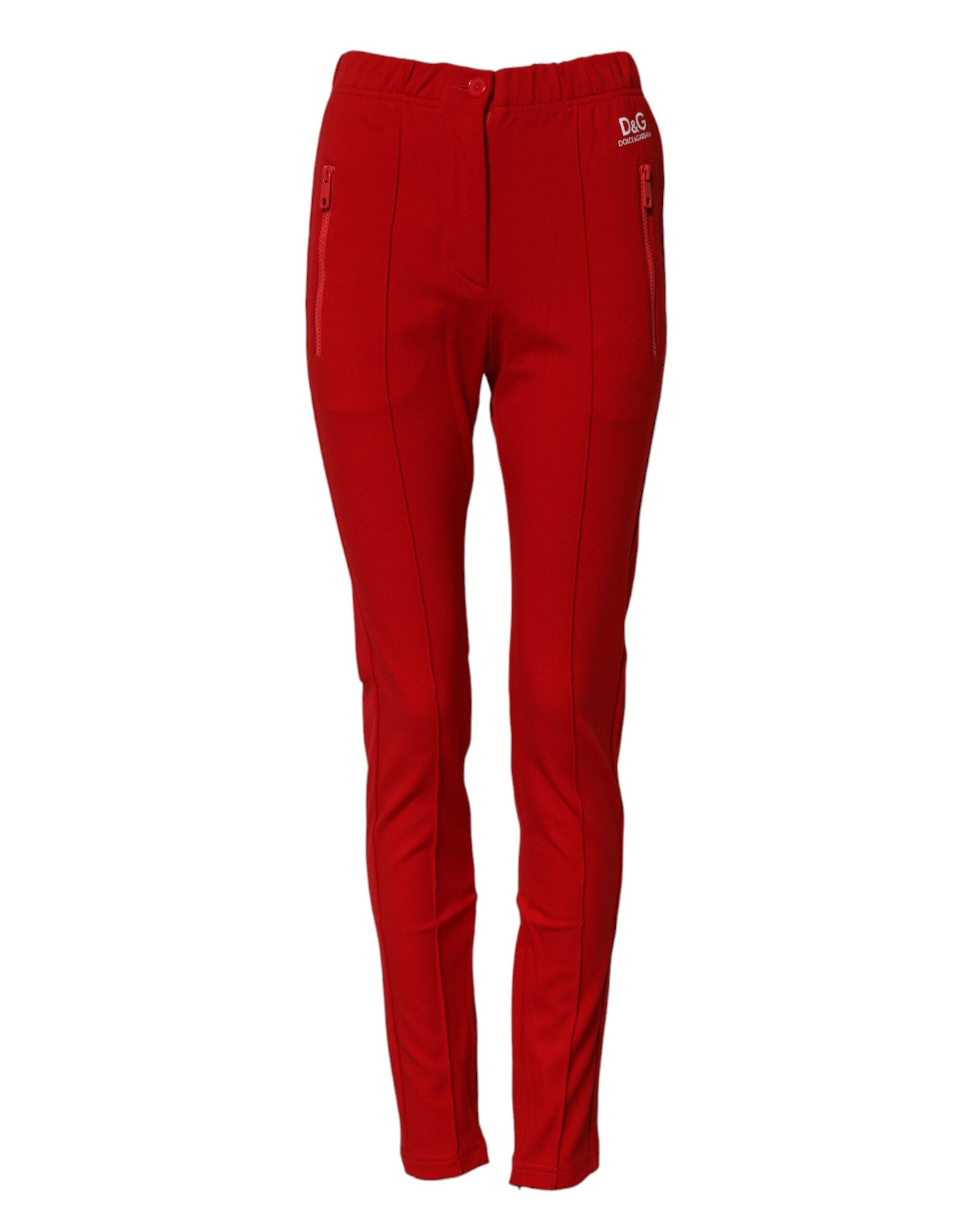 Red Mid Waist Slim Fit Pants - ventzia