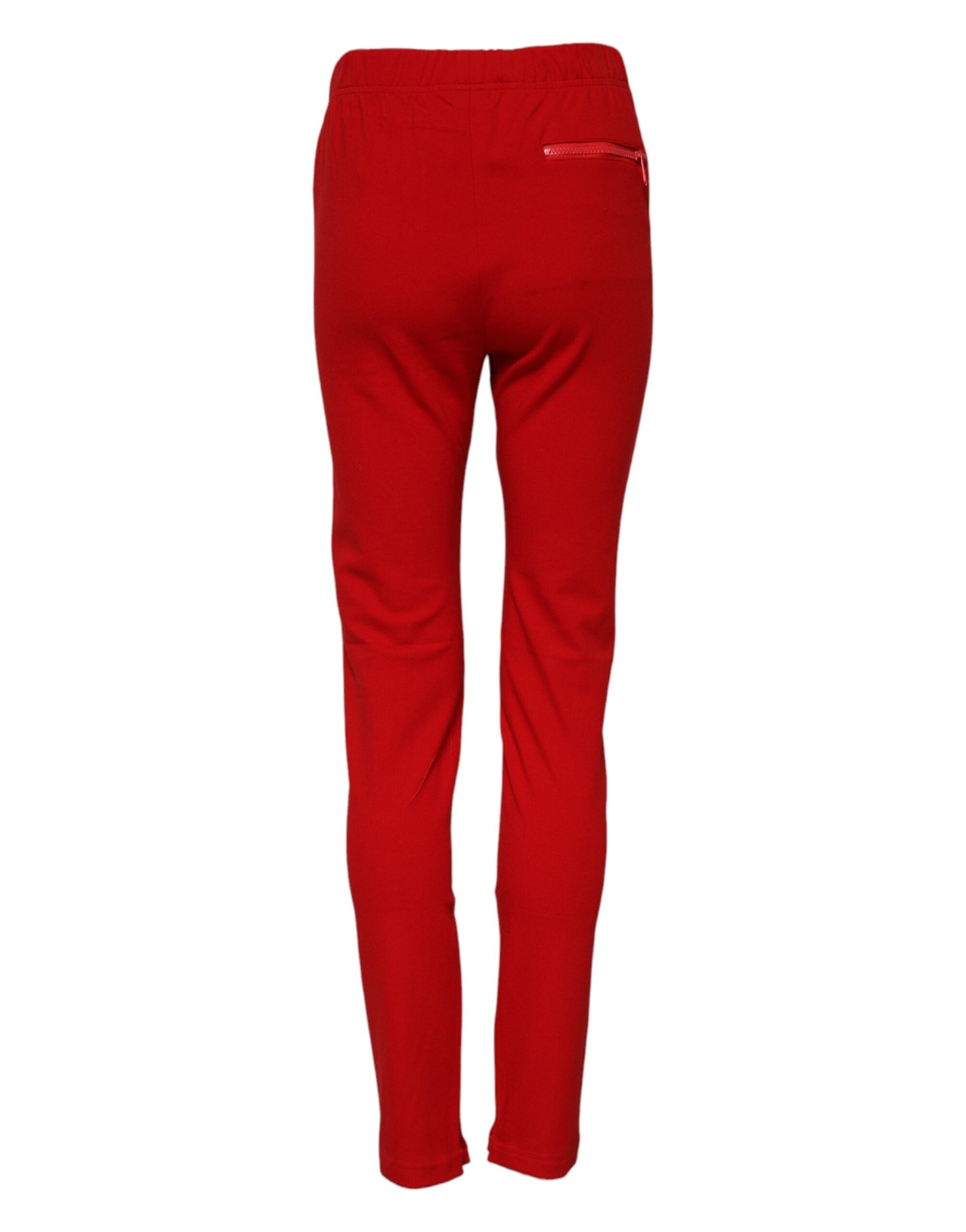 Red Mid Waist Slim Fit Pants - ventzia