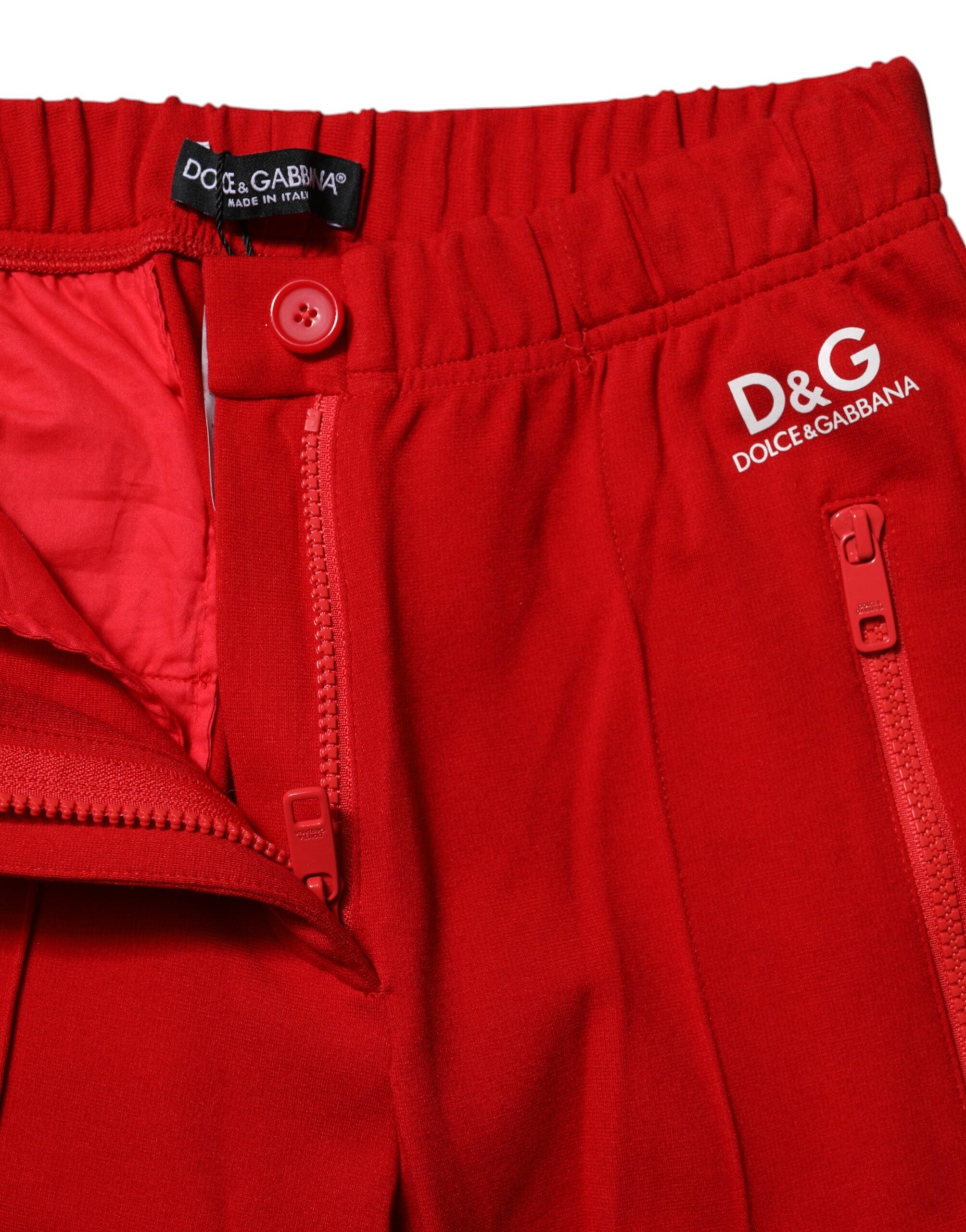 Red Mid Waist Slim Fit Pants - ventzia