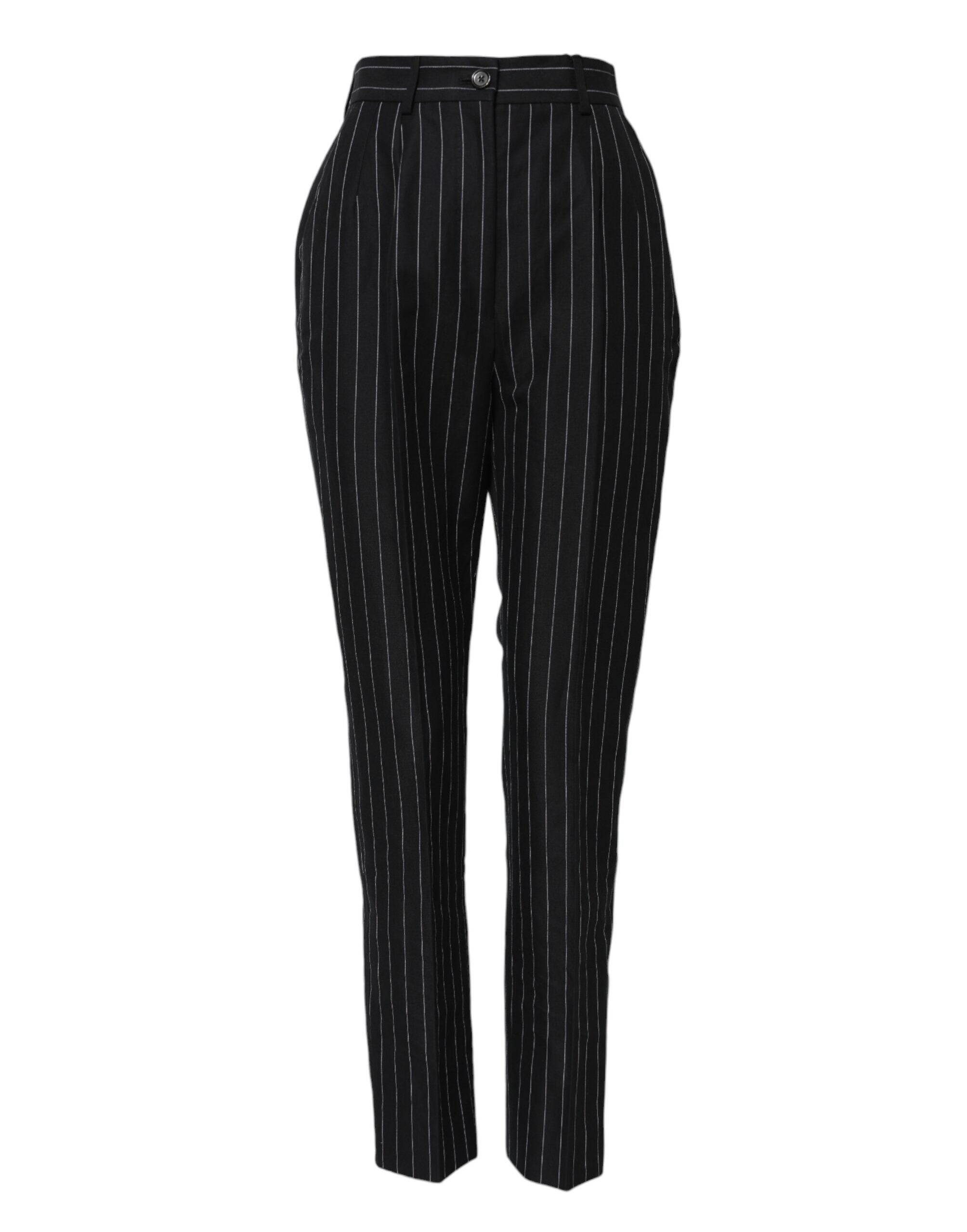 Black Stripes High Waist Tapered Pants - ventzia