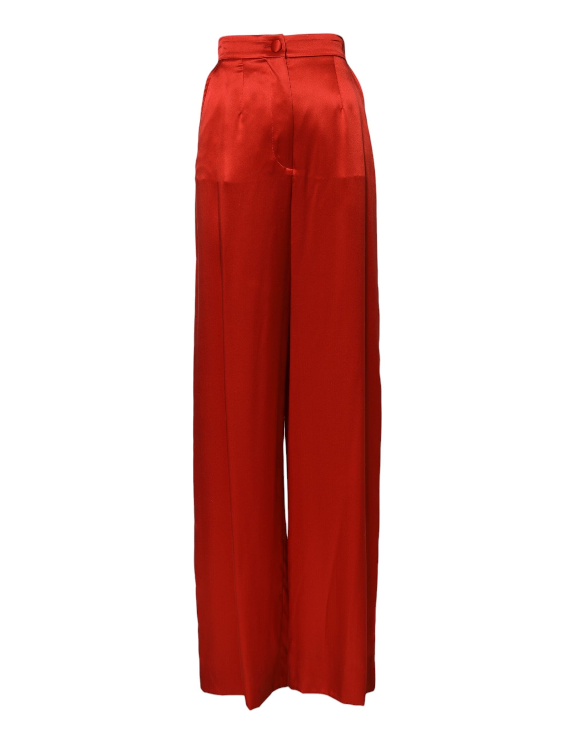 Red Satin High Waist Wide Leg Pants - ventzia