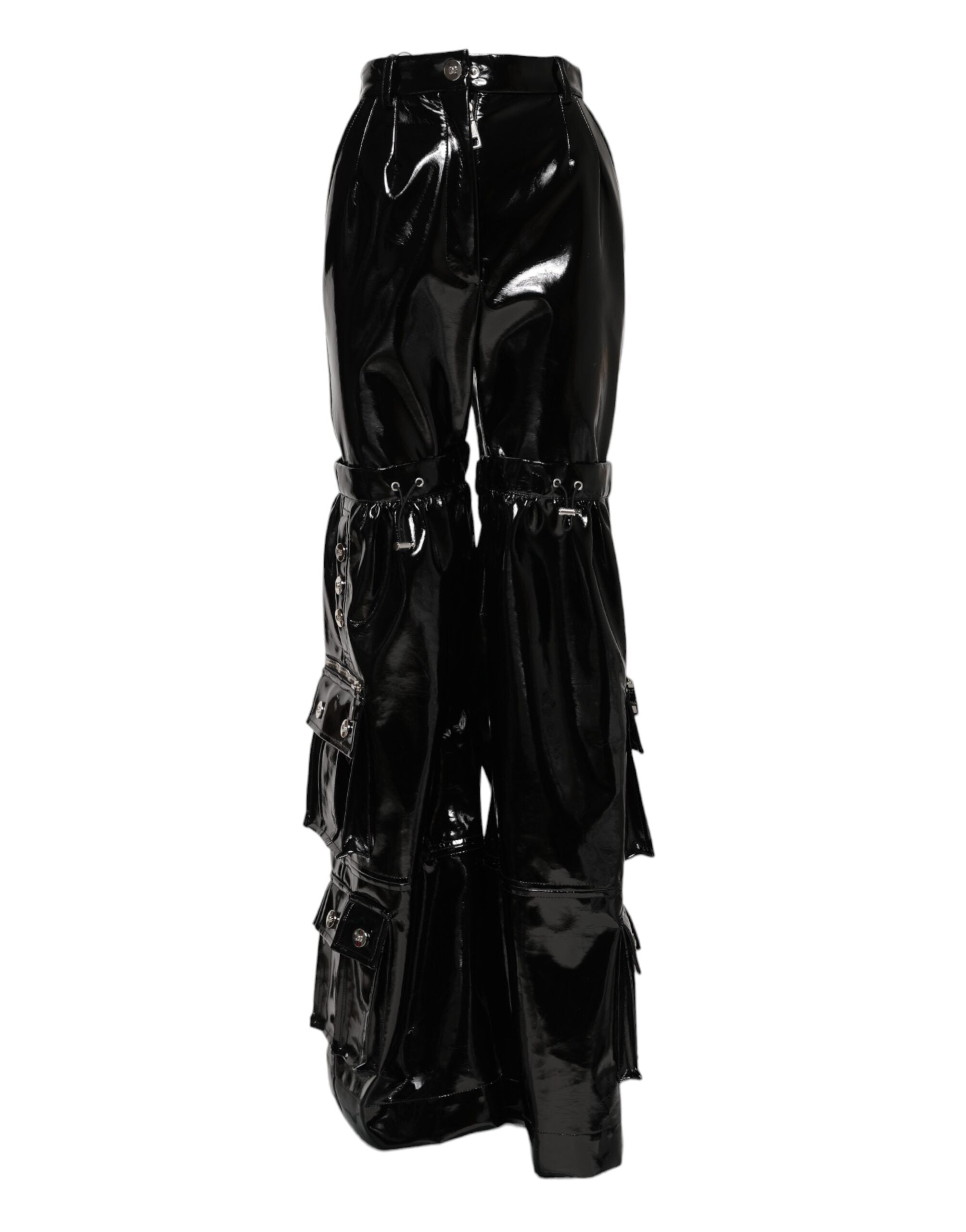 Black High Waist Cargo Bootcut Pants - ventzia
