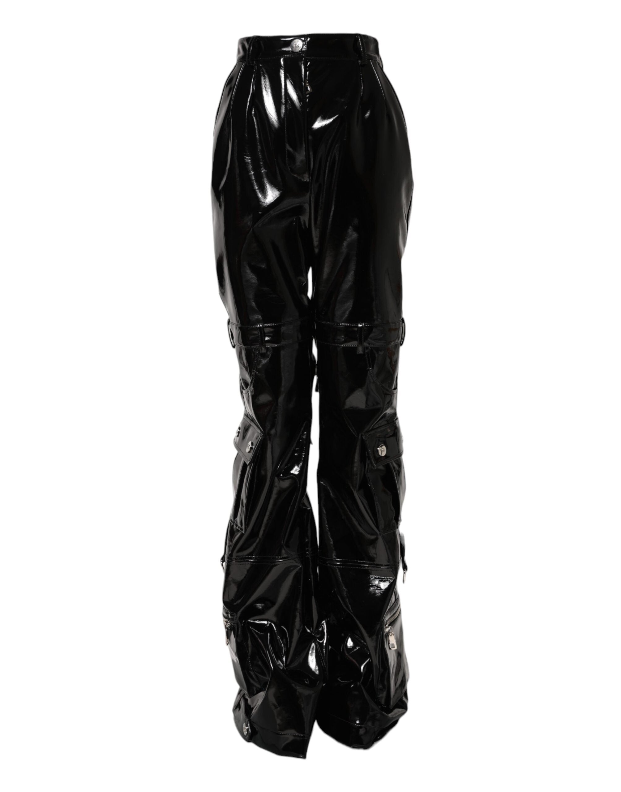 Black High Waist Cargo Bootcut Pants - ventzia