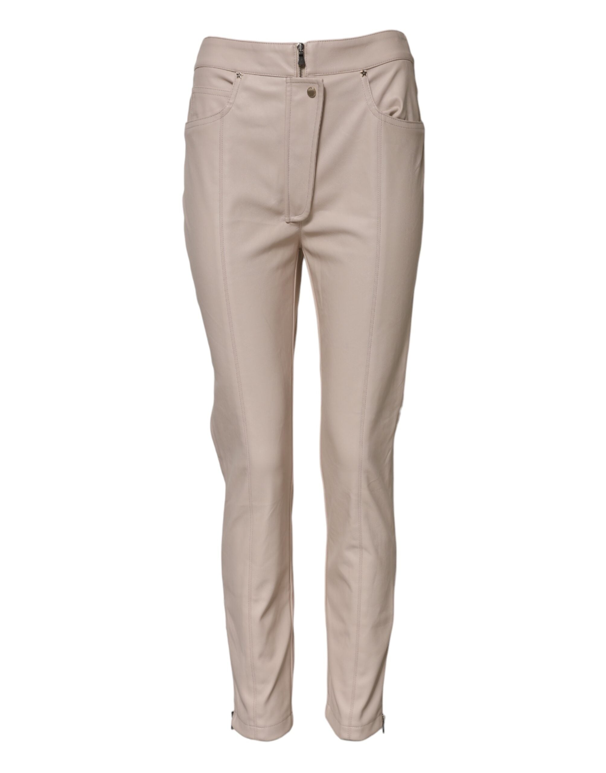 Beige High Waist Tapered Pants - ventzia