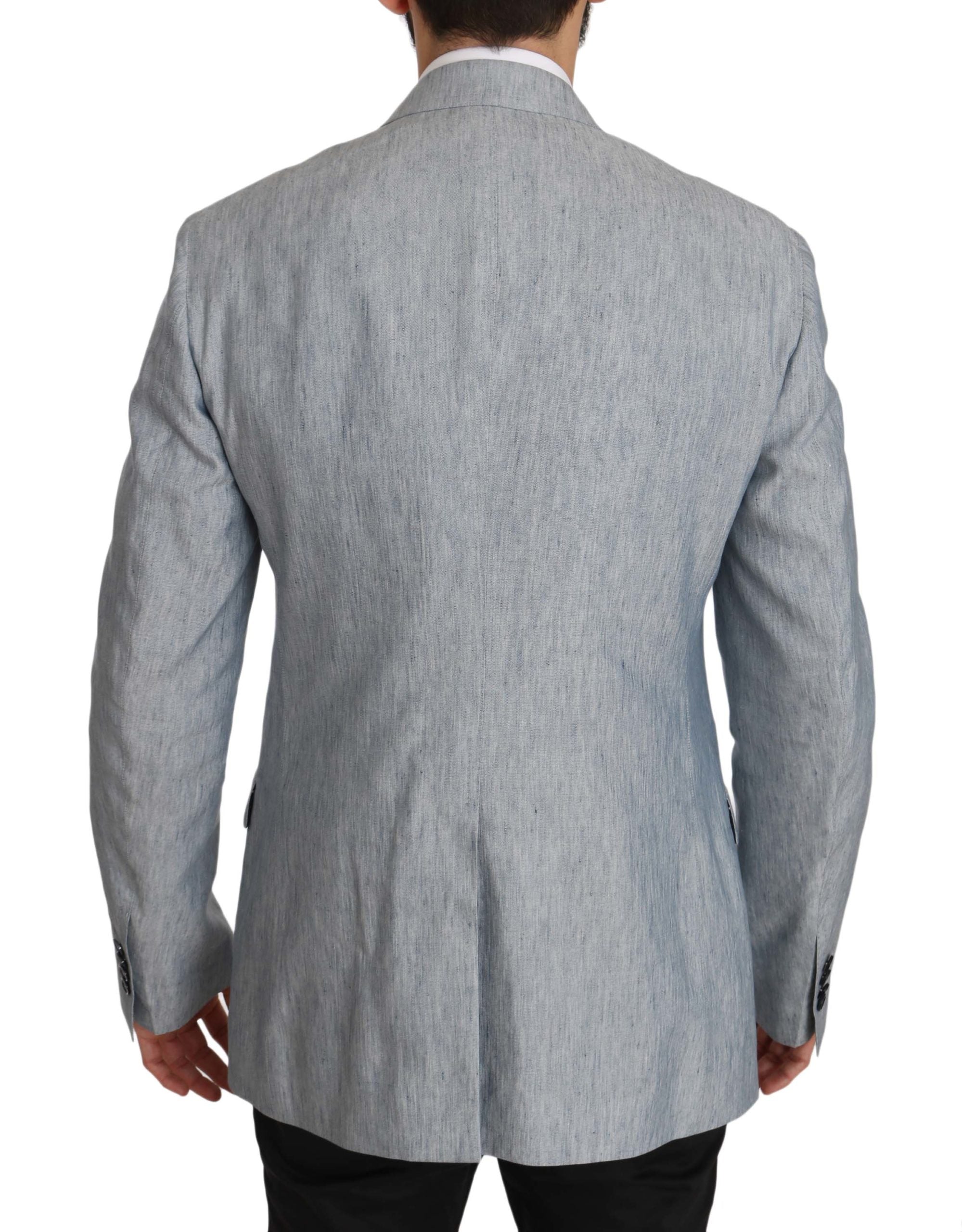 Elegant Light Blue Double Breasted Blazer - ventzia