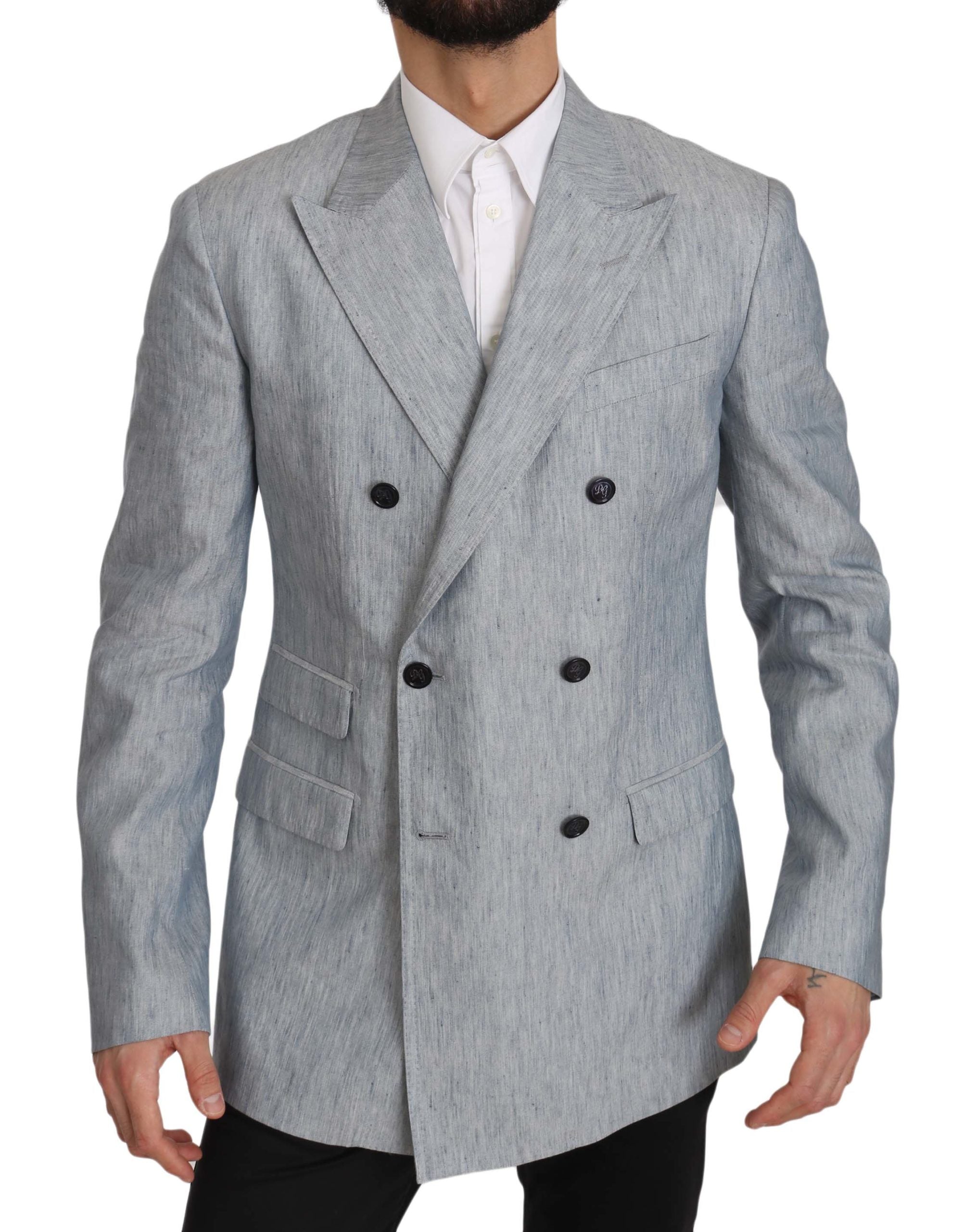 Elegant Light Blue Double Breasted Blazer - ventzia