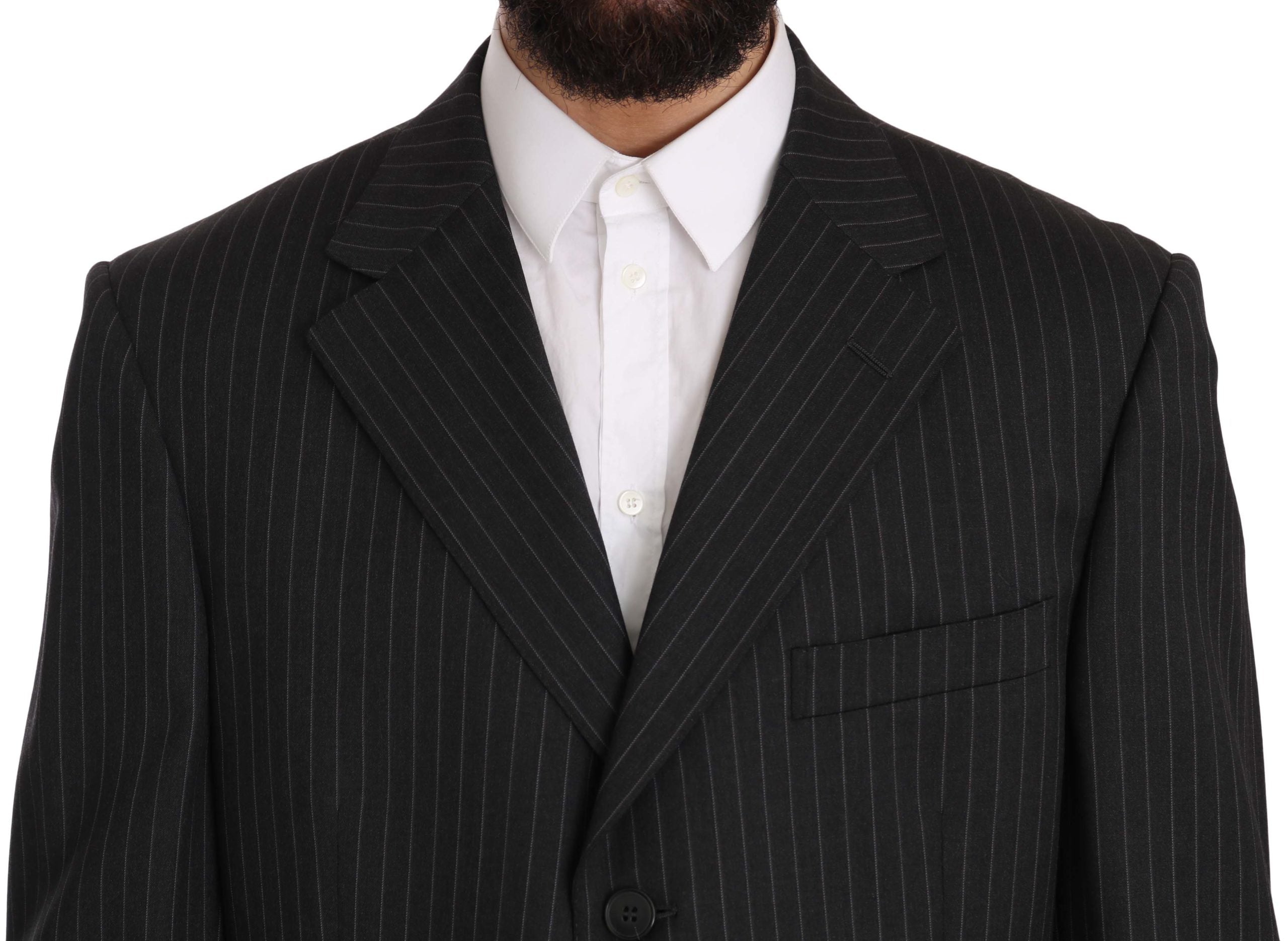 Elegant Black Striped Wool Suit - ventzia