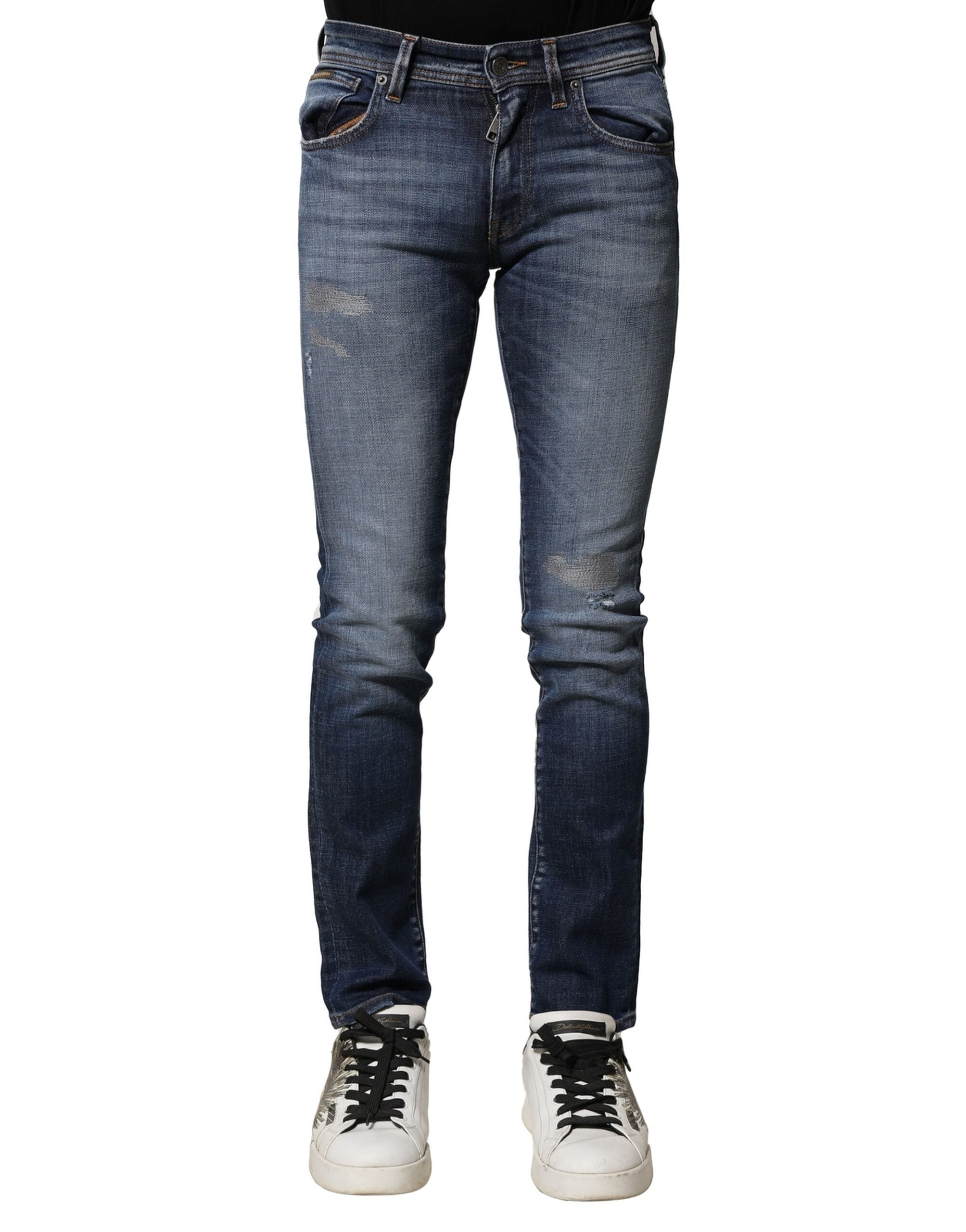 Blue Washed Cotton Slim Fit Men Denim Jeans - ventzia