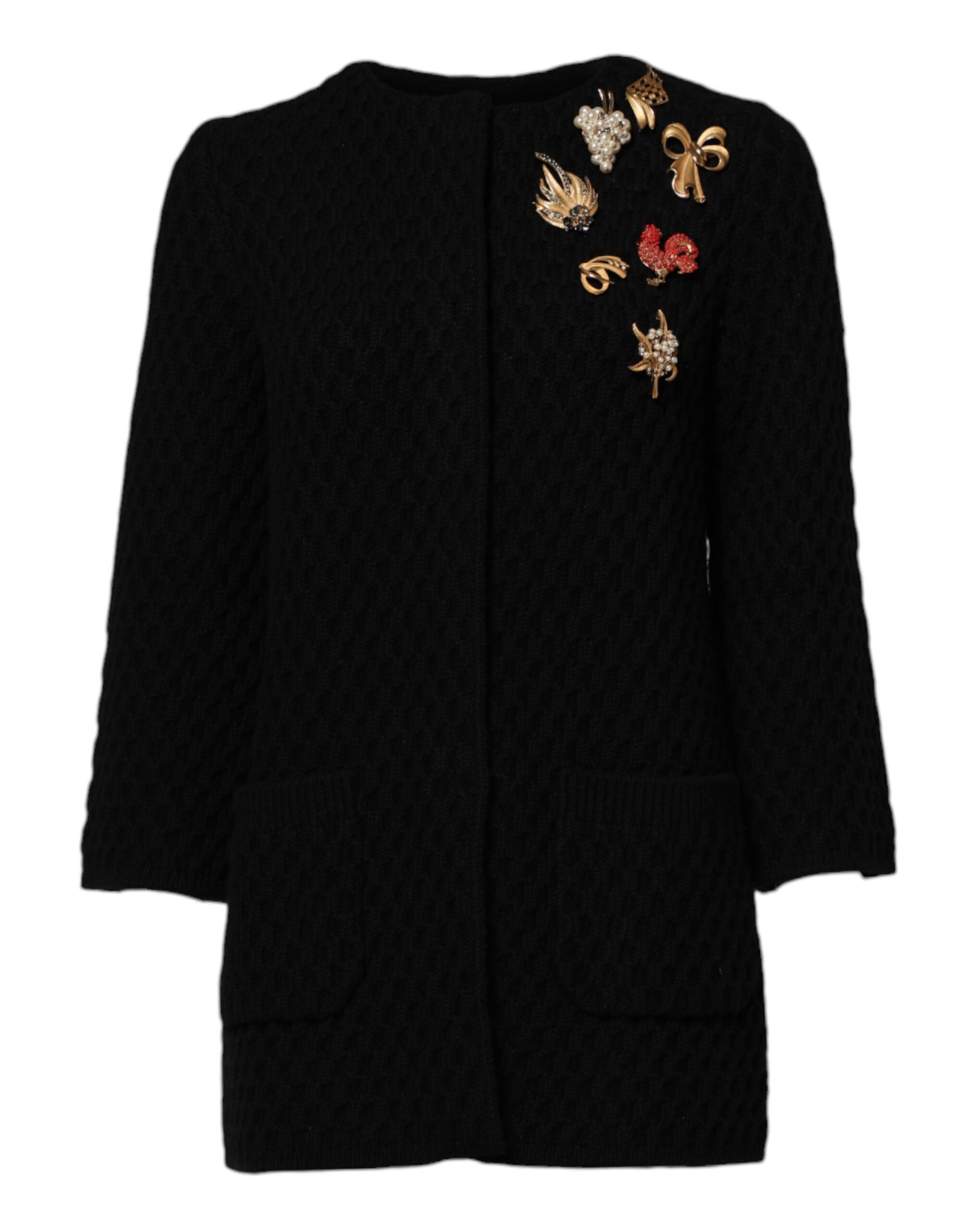 Black Cashmere Quilted Embellished Jacket - ventzia