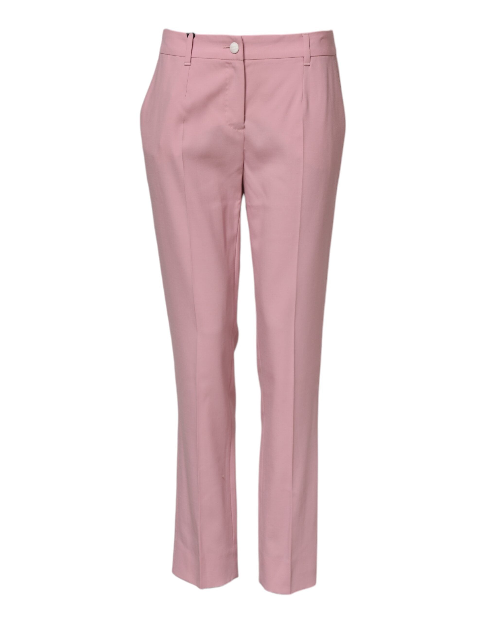 Pink Wool Mid Waist Tapered Pants - ventzia