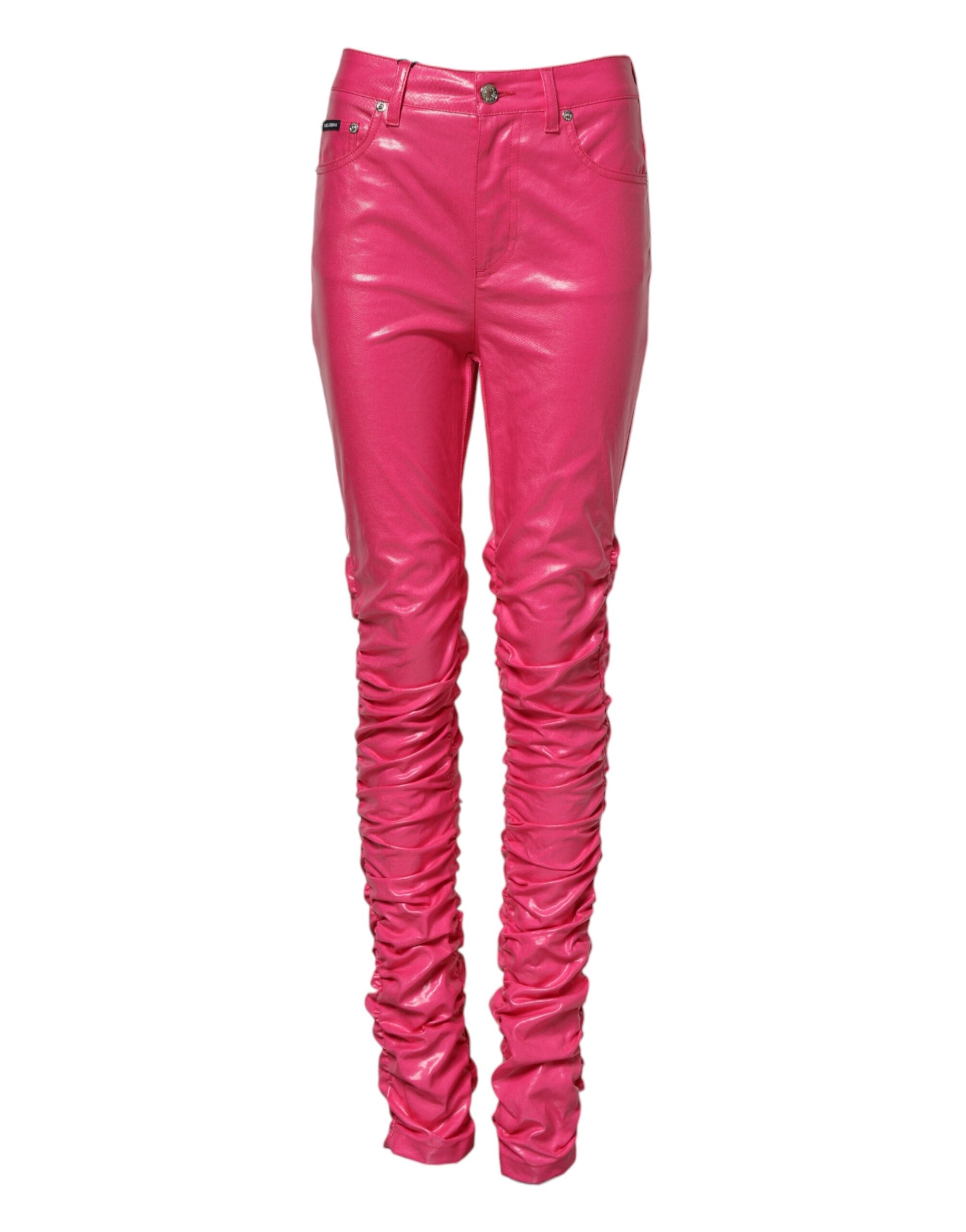 Pink Cotton High Waisted Skinny Denim Jeans - ventzia