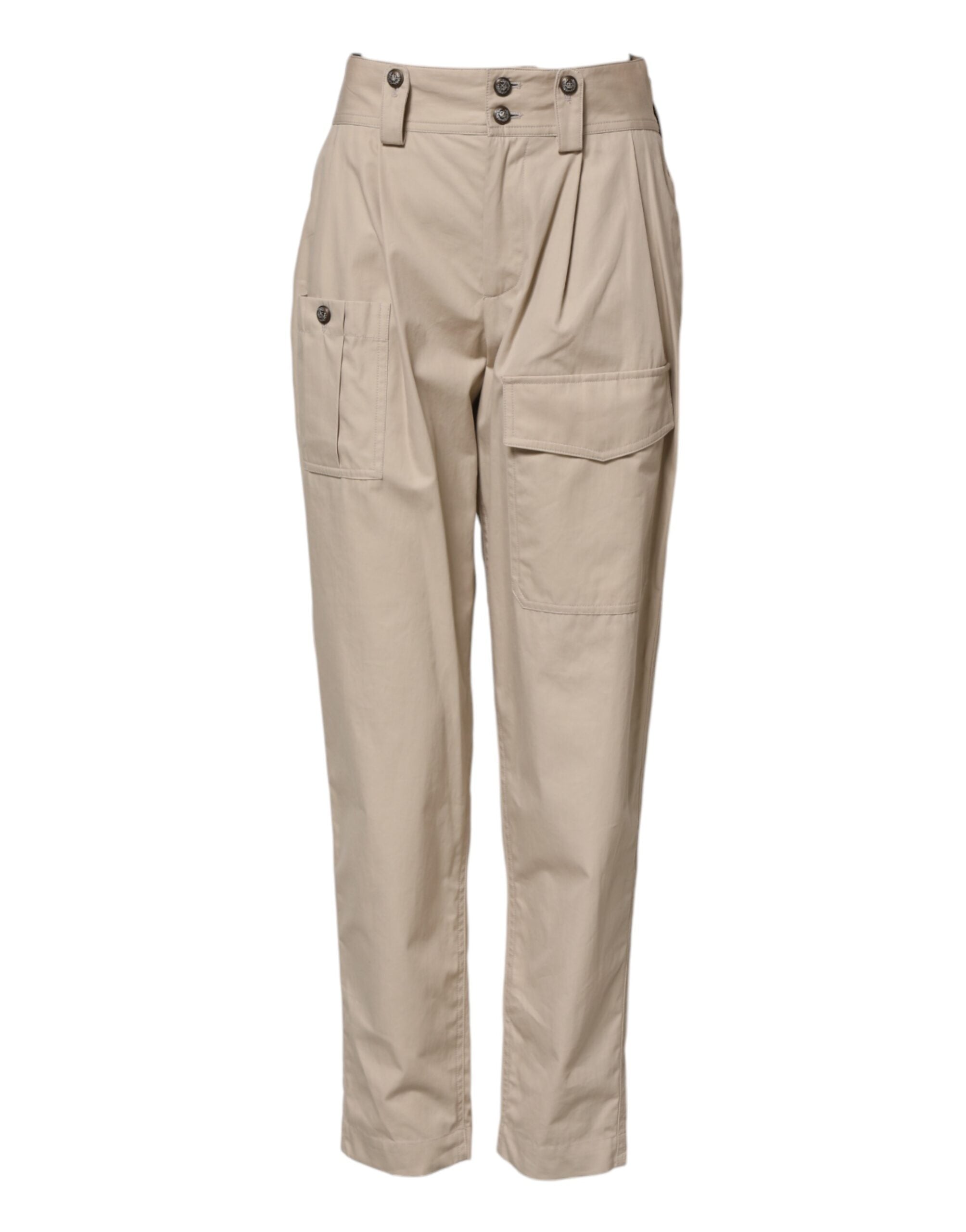 Beige Cotton High Waisted Pants - ventzia