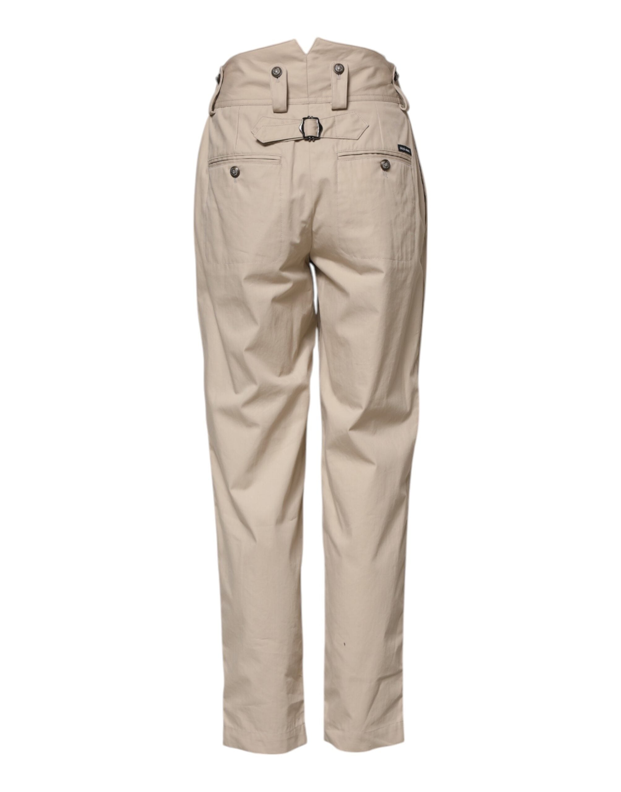 Beige Cotton High Waisted Pants - ventzia