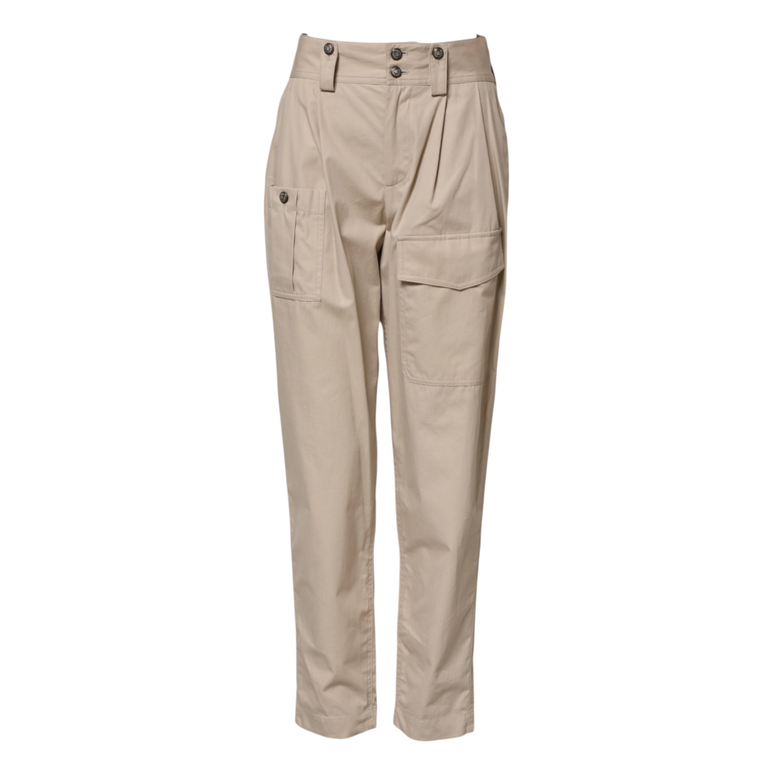 Beige Cotton High Waisted Pants - ventzia