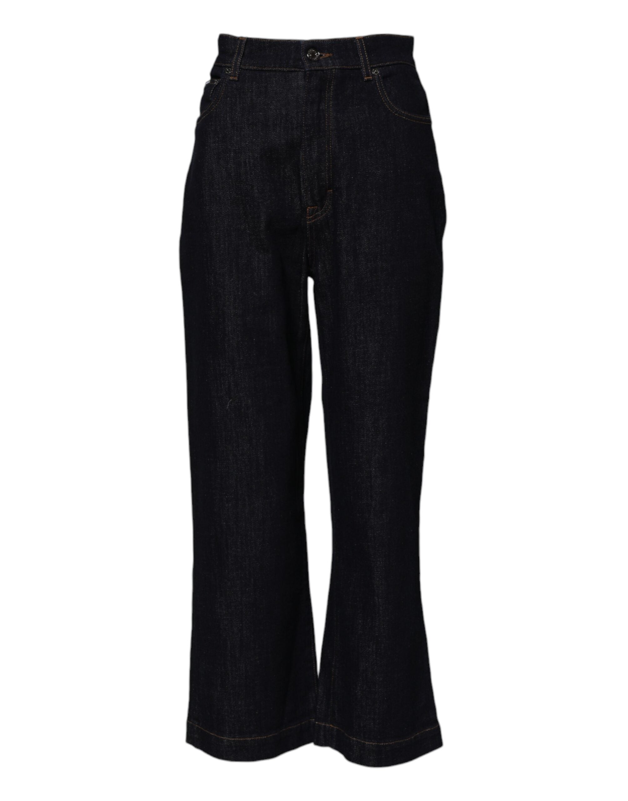 Blue Cotton High Waisted Flared Denim Jeans - ventzia