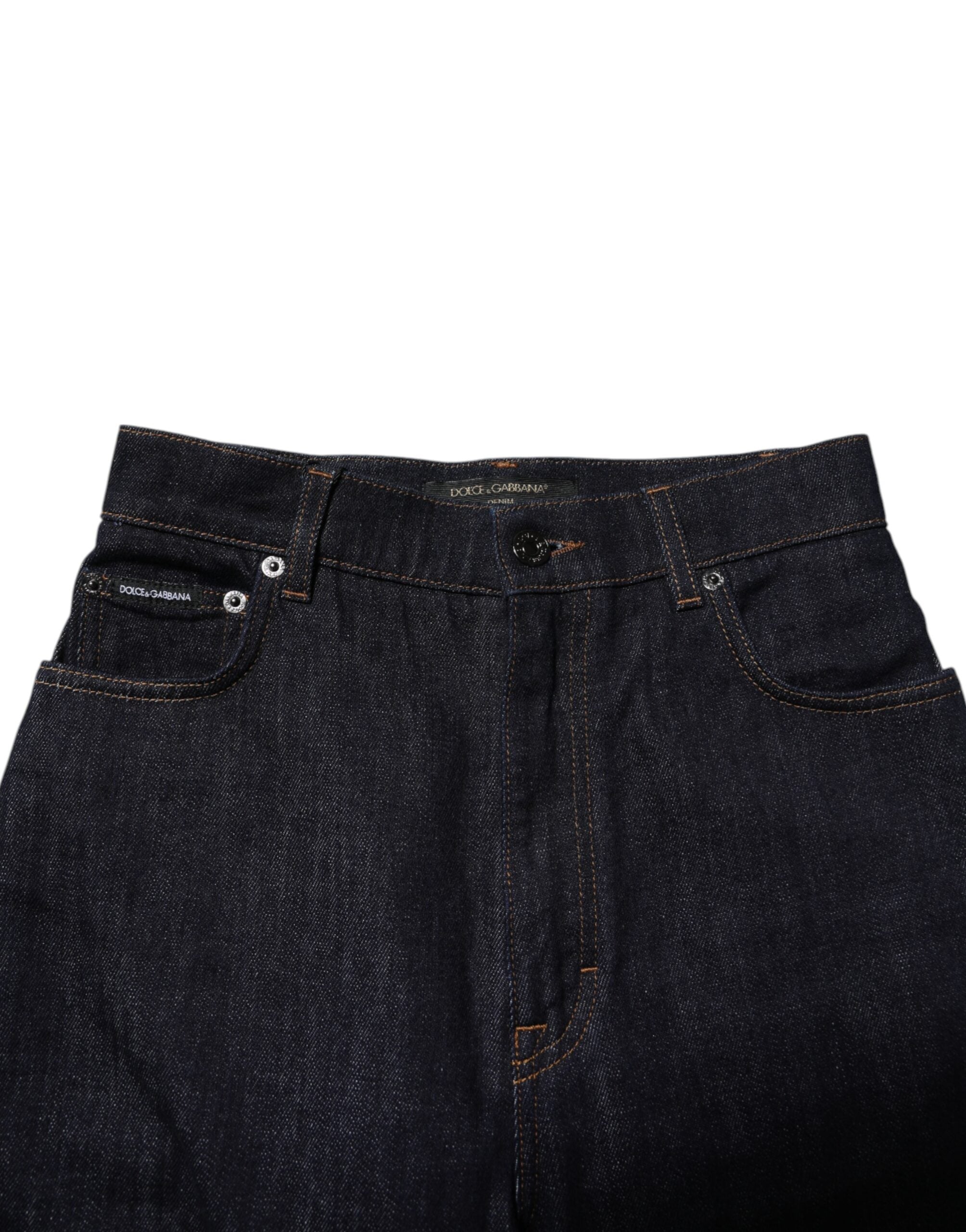Blue Cotton High Waisted Flared Denim Jeans - ventzia