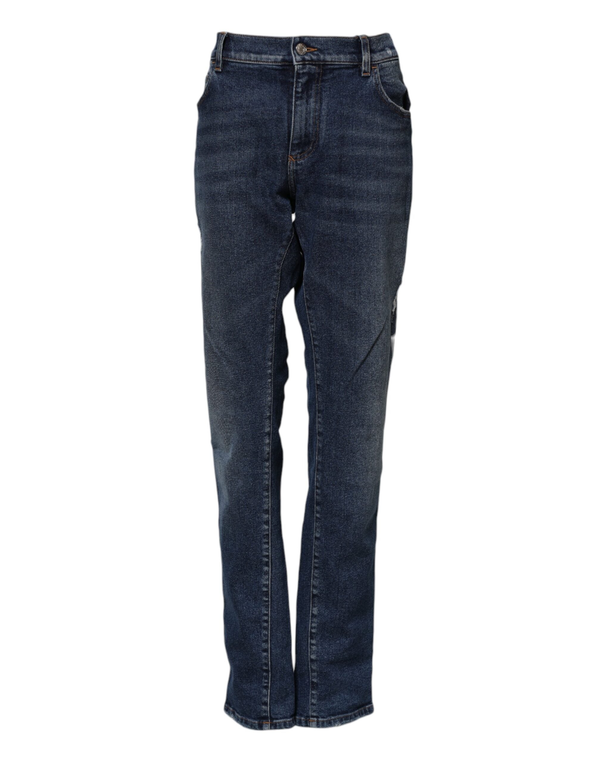 Blue Cotton Mid Waisted Straight Denim Jeans - ventzia