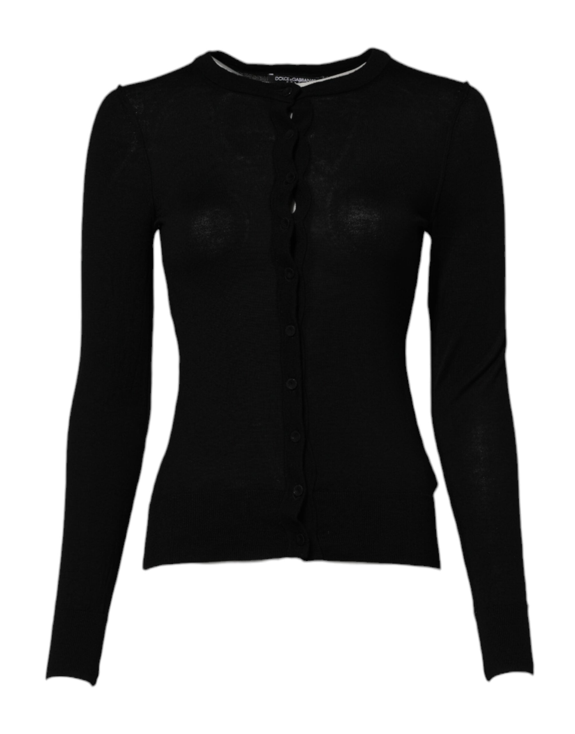 Black Wool Knit Crew Neck Cardigan Sweater - ventzia