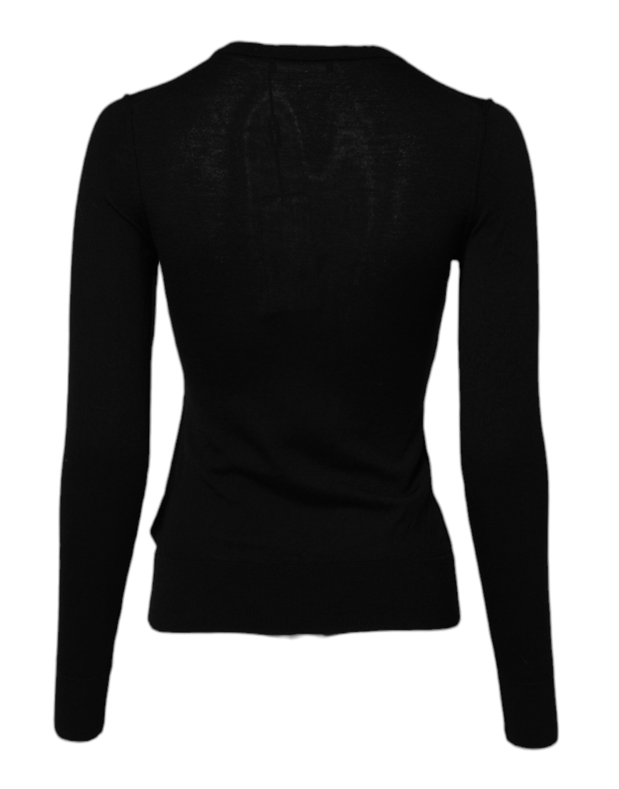 Black Wool Knit Crew Neck Cardigan Sweater - ventzia